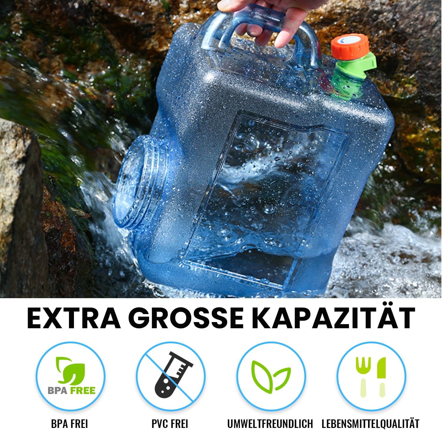 Umikk 5L~22L Camping-Wasserkanister, Wasserbehälter mit Wasserhahn, tragbarer Trinkwasserkanister, Wassertank Camping mit Griffen, Wasserkanister BPA-frei, für Outdoor-Reisen, Zuhause, Trinkaufbewahrung – Bild 6