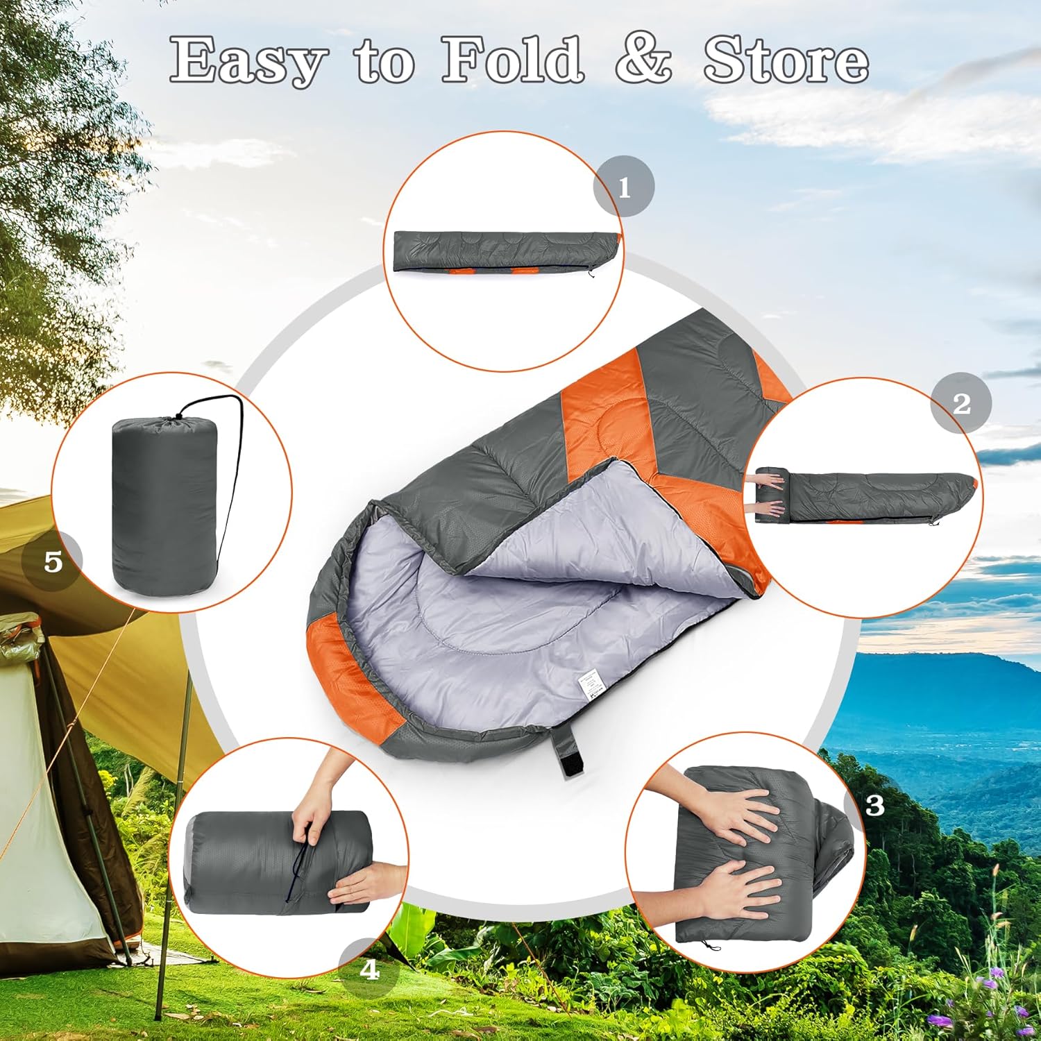 Schlafsack 3–4 Jahreszeiten für Outdoor-Camping, warm, Einzel-Erwachsene, wasserdicht, leicht, ultraleicht, Schlafsack für Erwachsene, Kinder, Camping, Wandern, Reisen – Bild 3