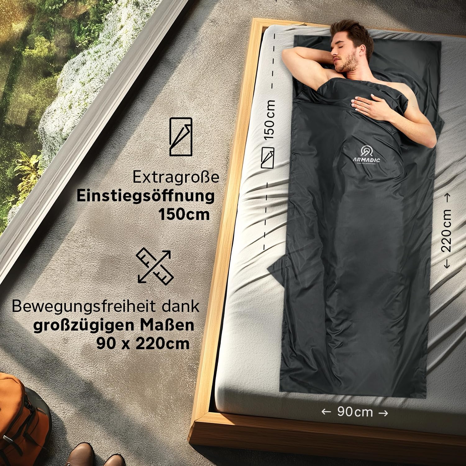 Hüttenschlafsack aus Mikrofaser oder Bio-Baumwolle (nur 230g / 370g) - Ultra leicht, klein und dünn. Reiseschlafsack, Schlafsack Inlett, Inlay I Ideal für Backpacking, Hostels und Berghütten – Bild 2