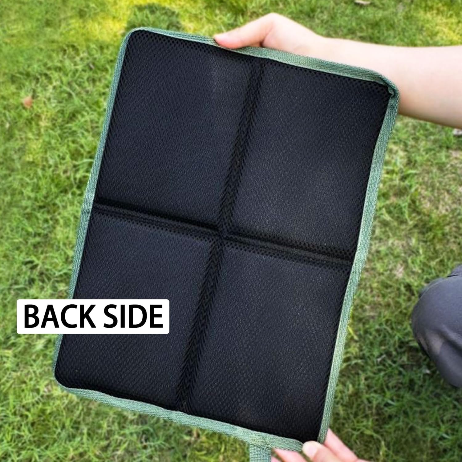 2er-Set faltbare Outdoor-Sitzkissen, wasserdicht & wärmeisolierend, ultraleicht (93 g) mit Karabiner, faltbare Sitzauflage für Wandern, Camping, Picknick, Festival, Olivgrün & Schwarz – Bild 5