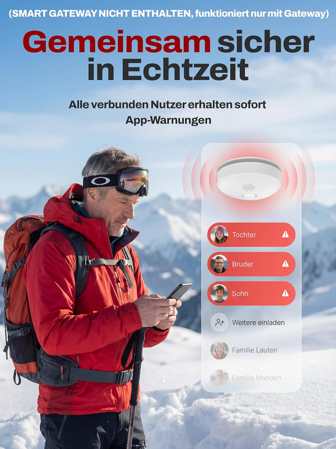 Rauchmelder 10 Jahre Batterie, Mini-Feuermelder, kabellos, vernetzter Rauchmelder, Feuermelder, ohne Bohren, ohne LED-Blinken, 1 Stück ohne Hub (Smart App funktioniert nur mit Hub) – Bild 4
