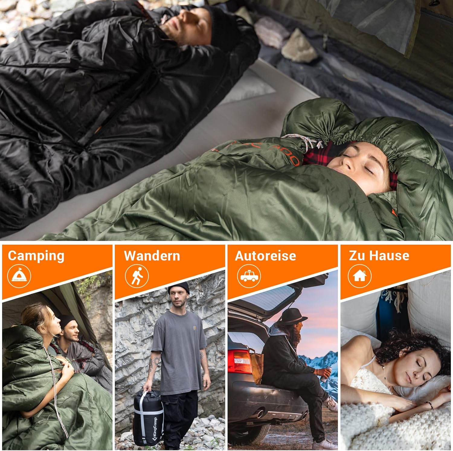 KingCamp Schlafsack XXL Baumwolle Flanell für Erwachsene, Übergröße Warmer Deckenschlafsack Winter für Camping Reisen und Aktivitäten Outdoor im 4-Jahreszeiten, 220x100cm – Bild 6