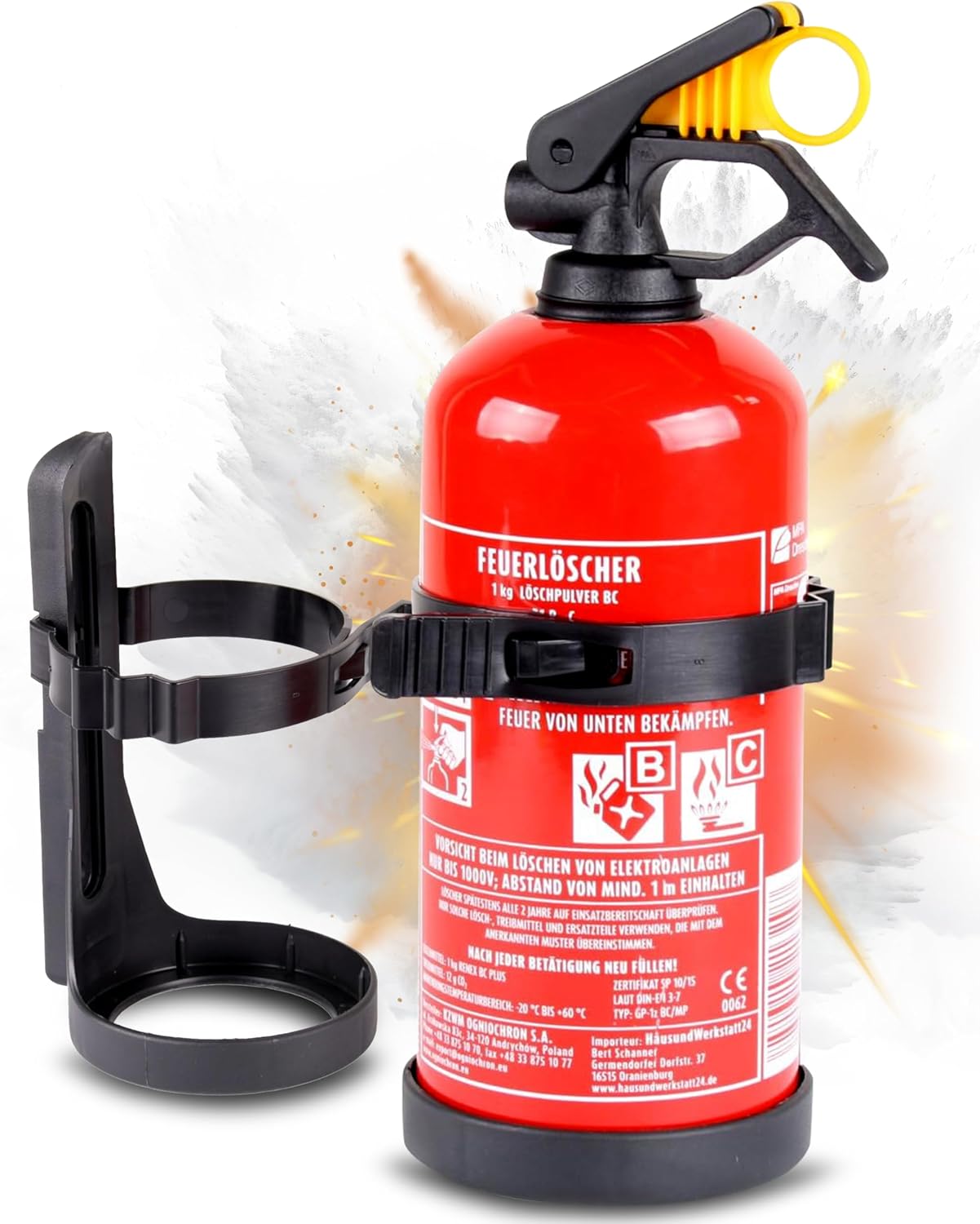 EXDINGER BC Pulver Auto Feuerlöscher 1 kg (Ladelöscher GP-1Z BC Halter Sicherheitskeil)