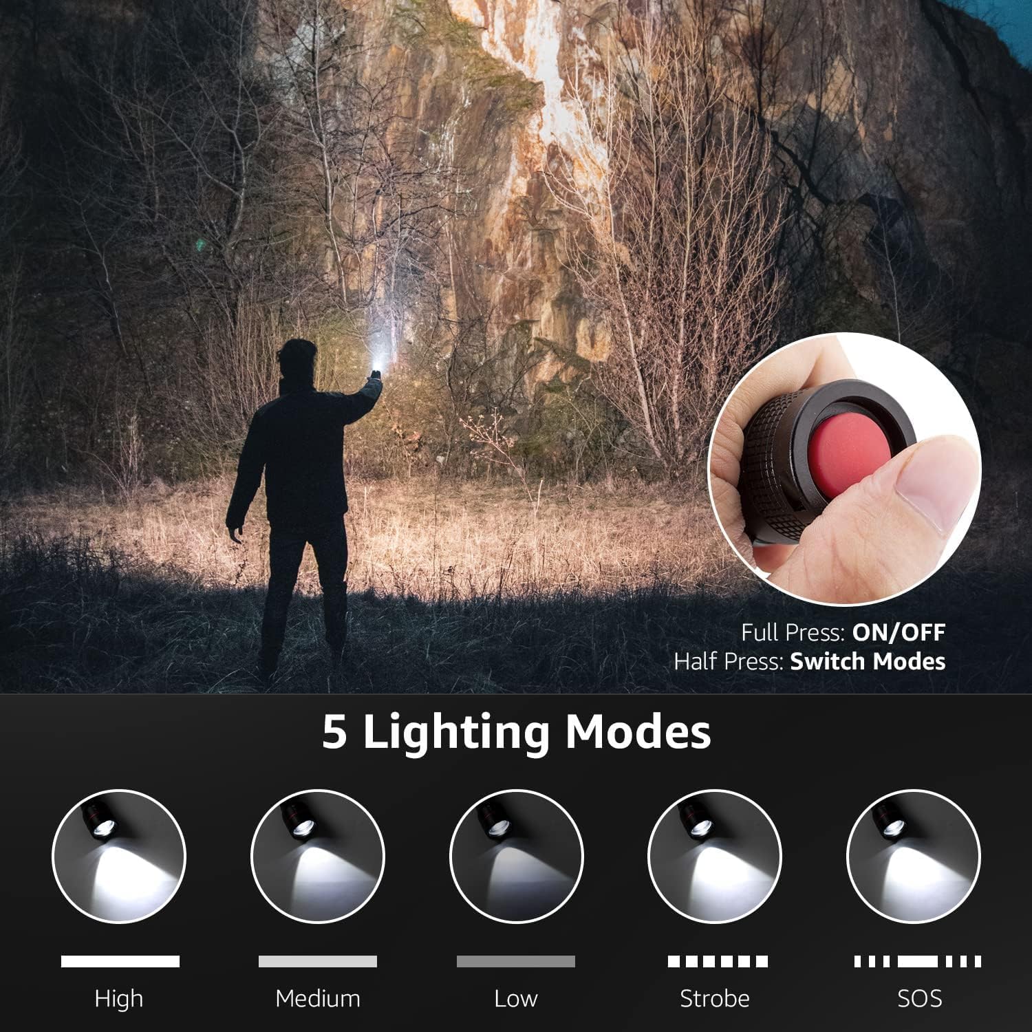 Lepro LED-Taschenlampe, LE2000, extrem helle kleine Taschenlampen, batteriebetrieben mit 5 Modi, zoombare Camping-Handlampe, wasserdicht, praktische Taschenlampe für draußen, Wandern, Angeln, Hundespaziergang | Extrem helle Mini-Taschenlampen (keine Batterien im Lieferumfang enthalten), wasserdichte Taschenlampe für Outdoor, Wandern, Geschenk, Notfall – Bild 3
