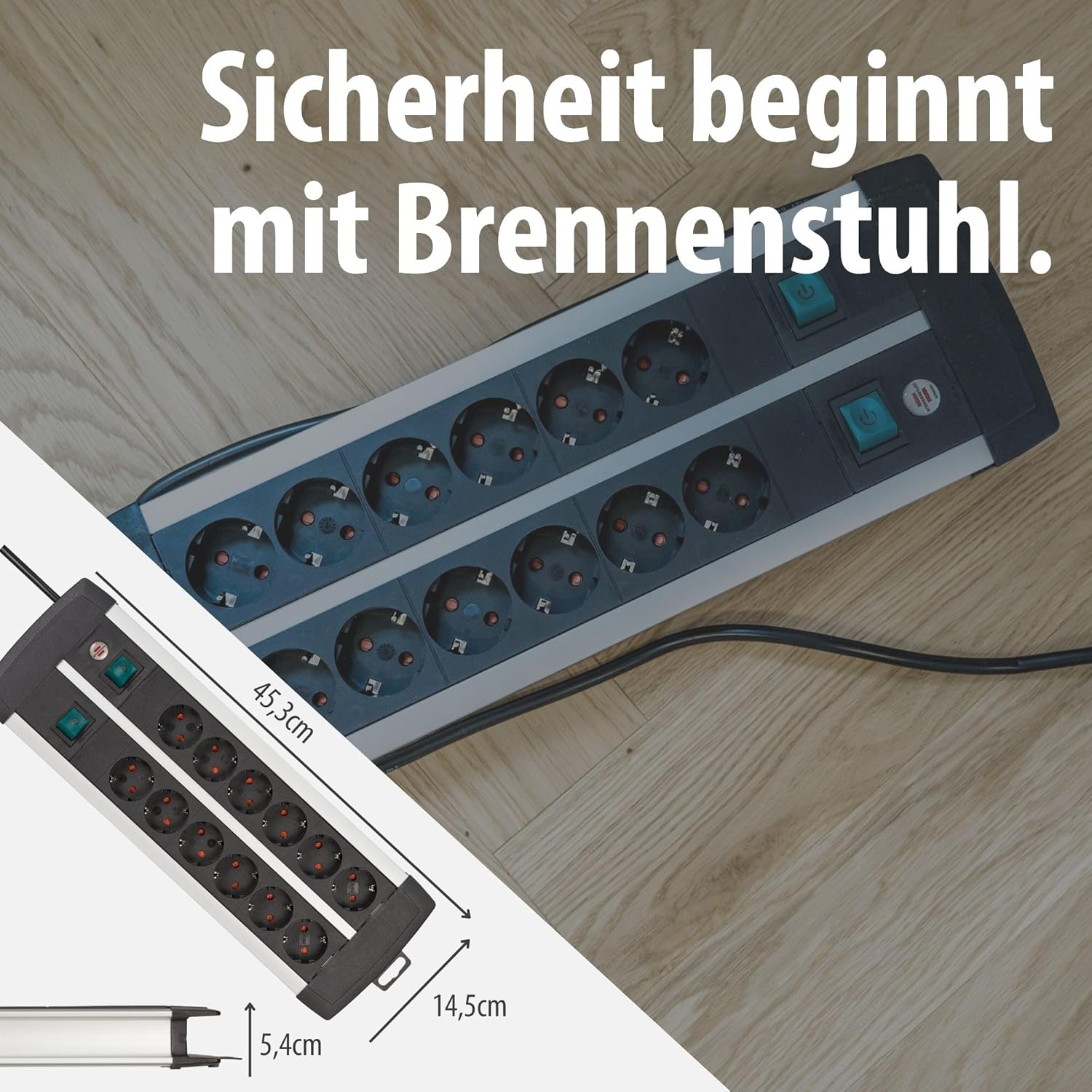 Brennenstuhl Premium Aluminium Line Steckdosenleiste | Mehrfachsteckdose aus hochwertigem Aluminium mit 2 Schaltern für je 6 Steckdosen, hergestellt in Deutschland – Bild 6