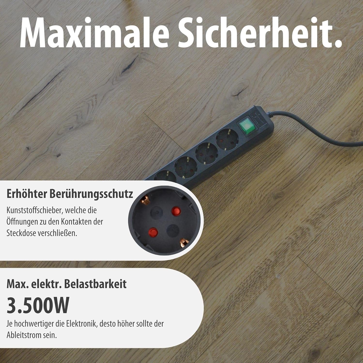 Brennenstuhl Eco-Line 6-fach-Verlängerungskabel (Mehrfachsteckdose mit erhöhtem Berührungsschutz, Schalter und 1,5 m Kabel), schwarz – Bild 5