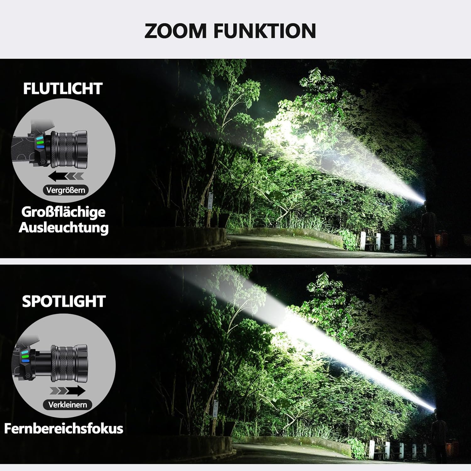 ET Stirnlampe LED wiederaufladbar mit Weiß-/Rotlicht/UV-Licht/Schwarzlicht, extrem helle Stirnlampe mit Batteriebetrieb, 16 Modi, Stirnlampe wasserdicht für Schutzhelme, Jagd, Erkennung von Tierurin – Bild 7