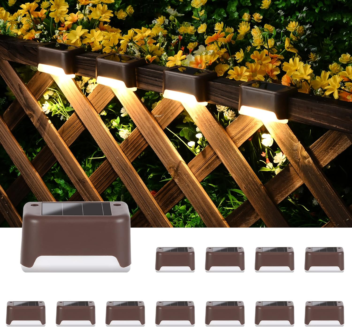 Solpex Solarleuchten, wasserdichte LED-Beleuchtung für Außentreppen, Stufen, Zaun, Hof, Terrasse, Dachrinne, Weg, Dekoration, 12 Stück, warmweißes Licht
