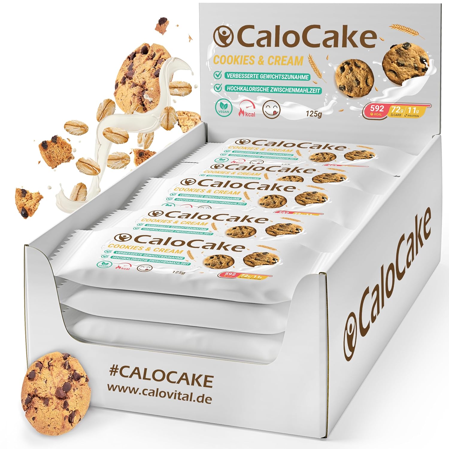 CaloVital Hochkalorisches Lebensmittel zur Gewichtszunahme, Ausdauer- & Energieriegel mit viel Protein & 592 Kalorien, Mahlzeitriegel vegan & laktosefrei, CaloCake von CaloVital 24er Box (Kekse & Sahne)