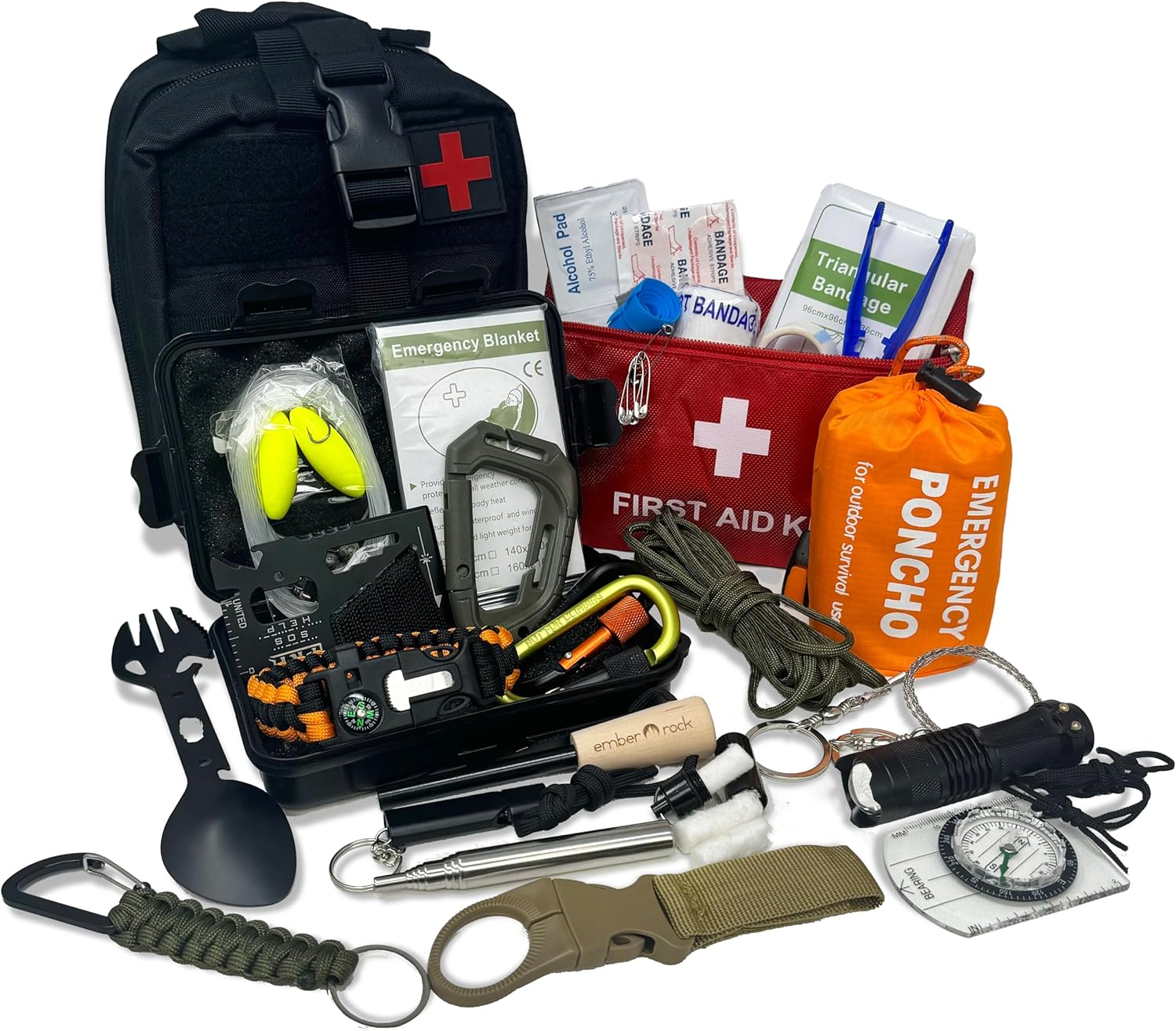 Notfall Survival Kit Ausrüstung 22-in-1 Set – Professionelles Bushcraft & Outdoor Kit in taktischer Molle-Tasche – Camping, Wandern, Jagd & Prepper Notfallausrüstung