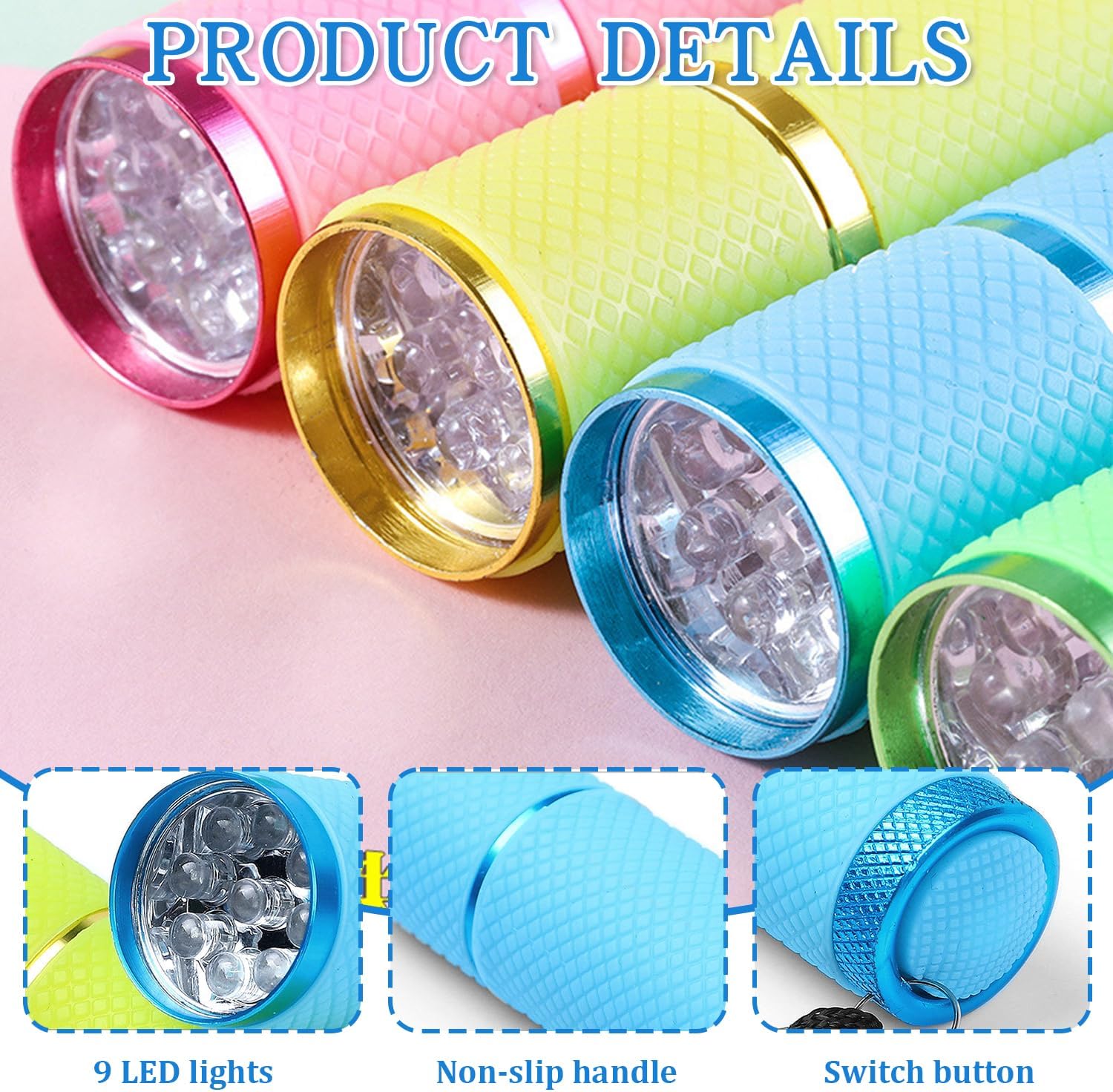 Mini LED Taschenlampe, 4 Stück Mini Taschenlampe Kinder mit 9 LEDs, kleine Taschenlampe, LED Taschenlampe mit 9 LED, kleine Taschenlampen, Kinder Taschenlampe mit Lanyard, für Wandern, Outdoor, Camping – Bild 3