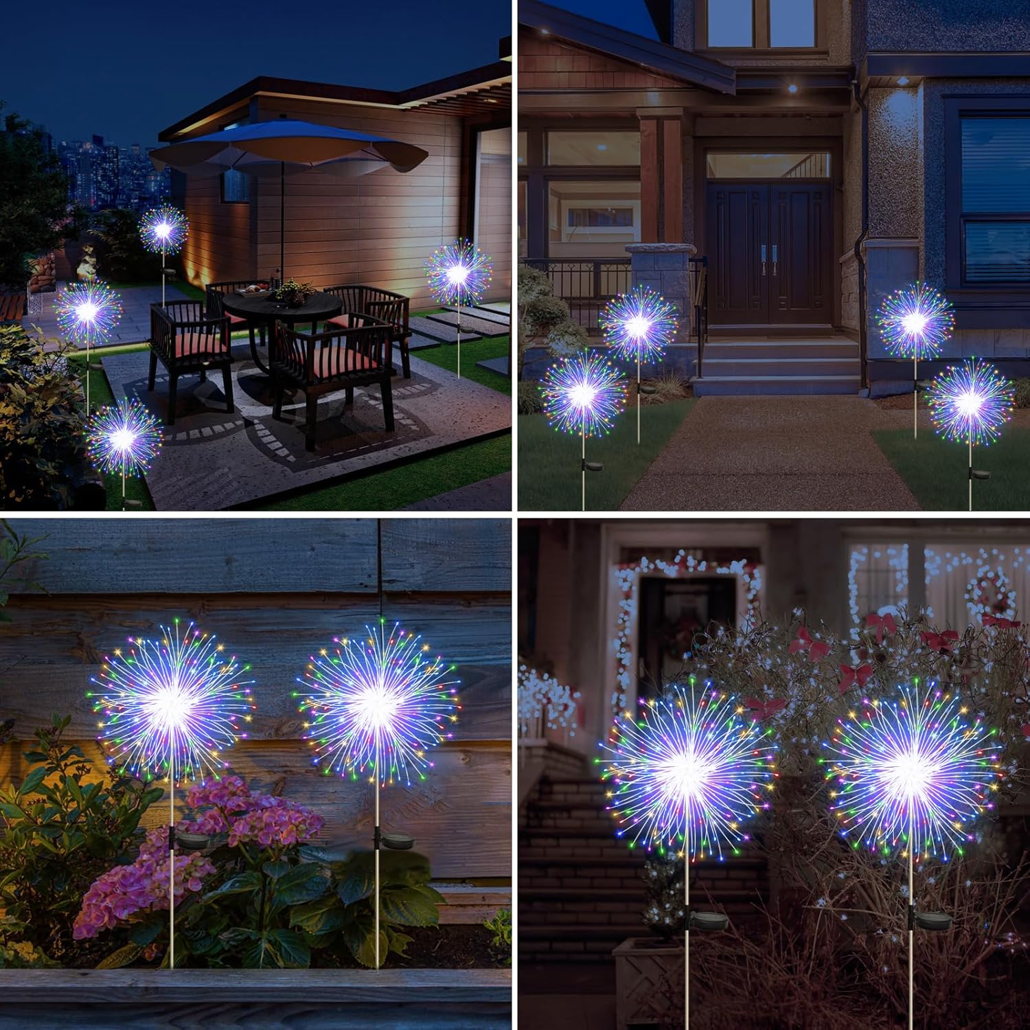 CNMTCCO 2 Stück Solar Feuerwerk Gartenlichter, Solar Garten Dekorative Lichter mit 120 LED Warmweiß Solarstecker Gartenleuchten für Hinterhof Weg Rasen Terrasse (Farbig) – Bild 7