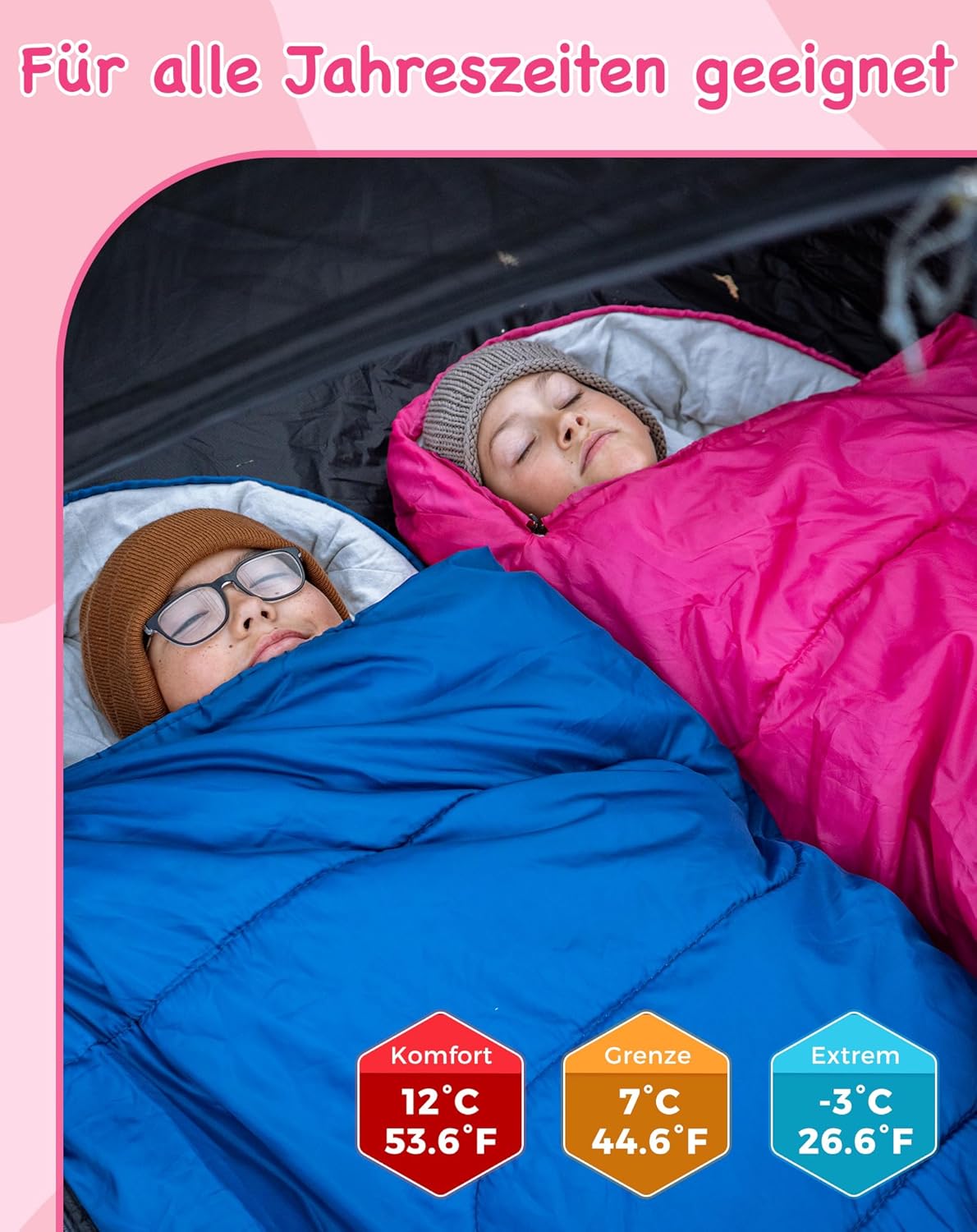 KingCamp Kinderschlafsack 3 Jahreszeiten Deckenschlafsack für Kinder 100-140cm Leicht Warm für Camping und Wandern mit Tragetasche – Bild 4