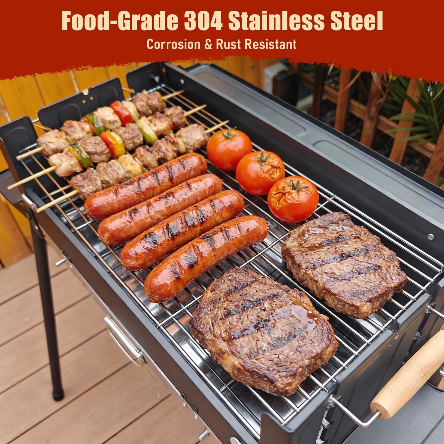 Denmay Großer Klappgrill, tragbarer Campinggrill mit Rahmen, Picknickgrill inklusive Grillrost, Holzkohlegrills, Grill BBQ tragbar, Tischgrill, Campinggrill, Mangal-Grill, Kebab – Bild 5