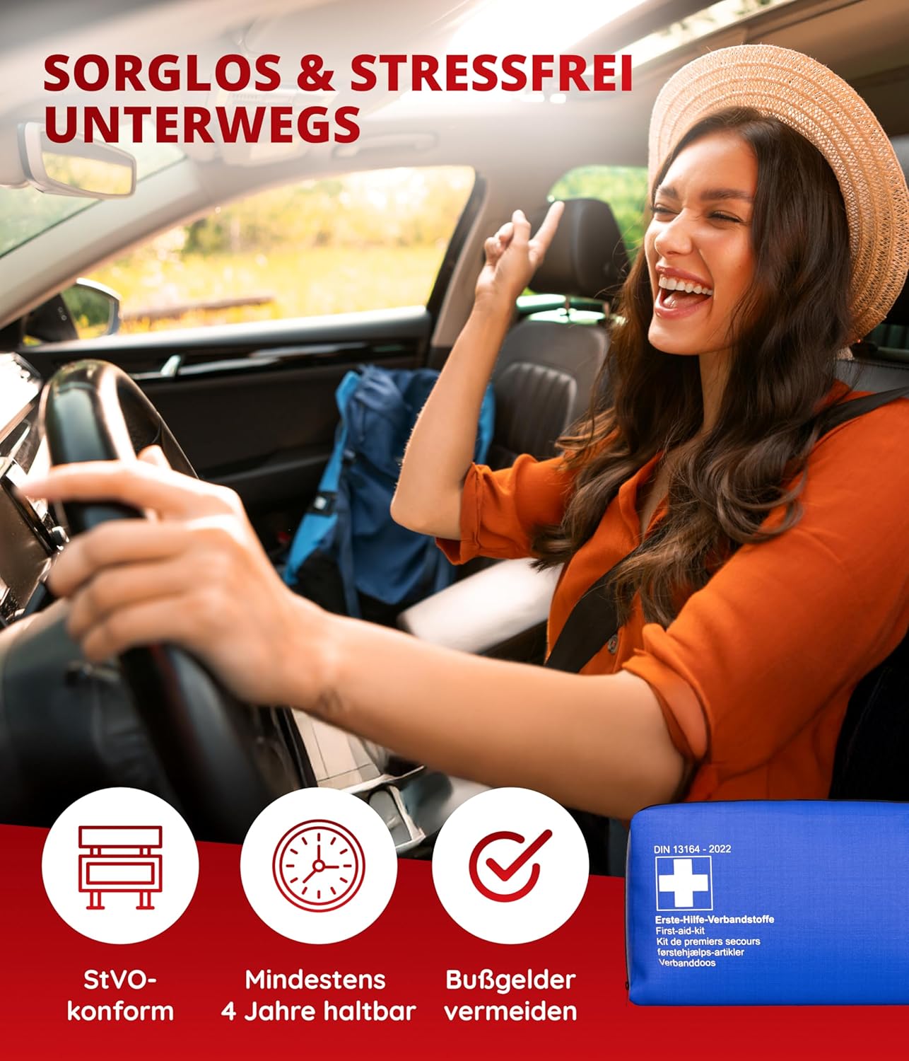 Auto-Verbandstasche 2026/2027 (DIN 13164-2022) – kompaktes Erste-Hilfe-Set – lange Haltbarkeit – Erste-Hilfe-Set – StVO-konform – blau – Bild 2