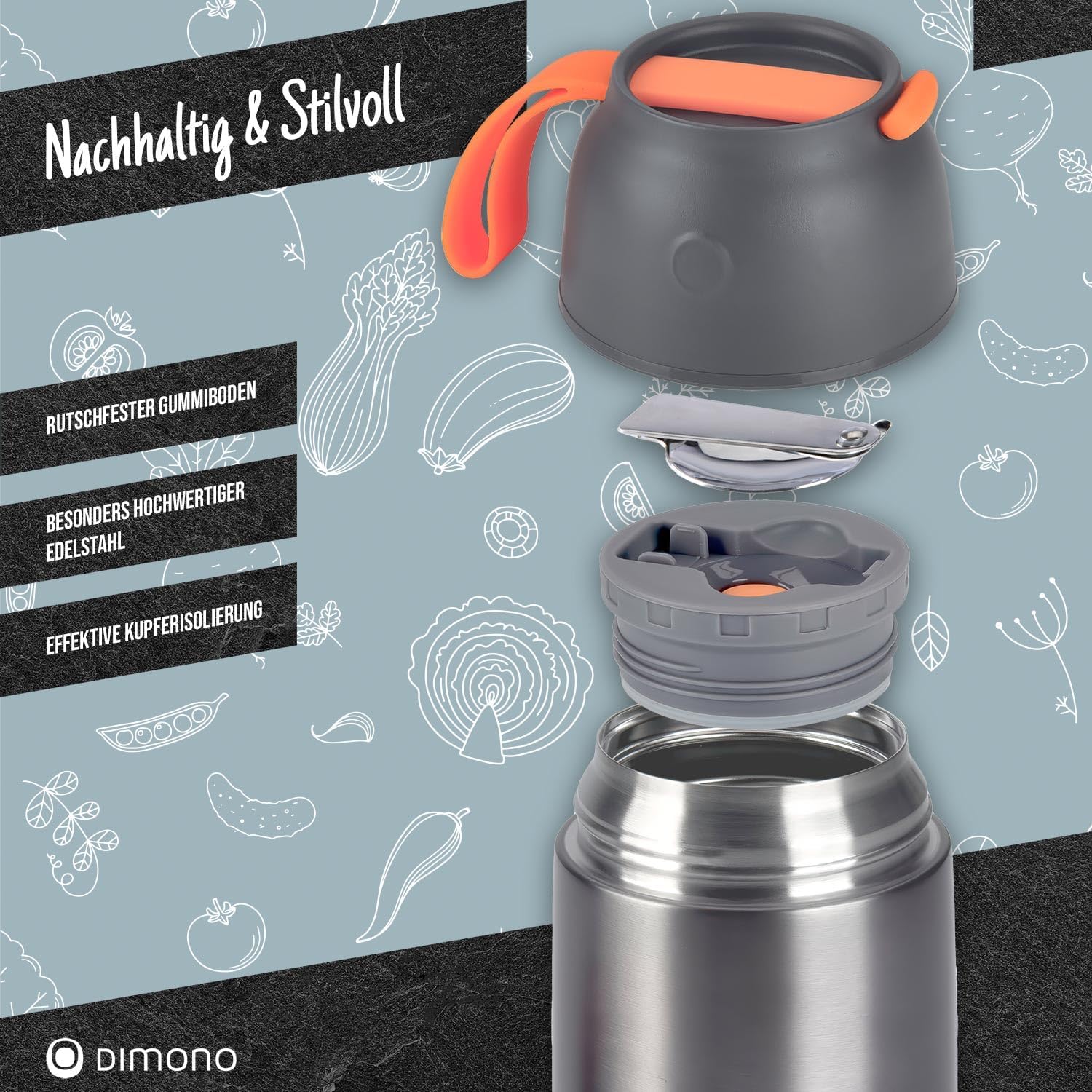 Dimono Thermobehälter Warmhaltebehälter, Lunchbox To-Go Lebensmittelbehälter, Lebensmittelbehälter aus Edelstahl (700 ml) – Bild 4