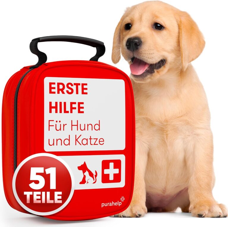 PURAHELP Erste-Hilfe-Set für Hunde und Katzen (51-teilig) – Erste-Hilfe-Erste-Hilfe-Tasche mit Zeckenpinzette, Pinzette & mehr – Notfallset für Hunde & Katzen – Hundeapotheken-Set – Erste-Hilfe-Notfallset Hund