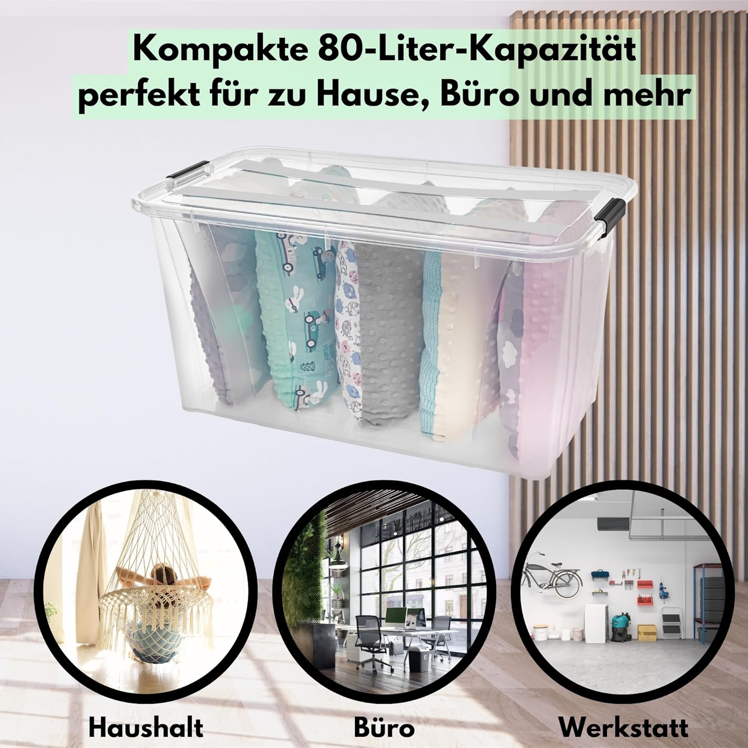 80-Liter-Aufbewahrungsbox mit Deckel – transparente Kunststoffbox, stapelbar, verstärkter Boden, robuste Verschlussklammern – ideal für Küche, Haushalt und HVAC-Block – Bild 4