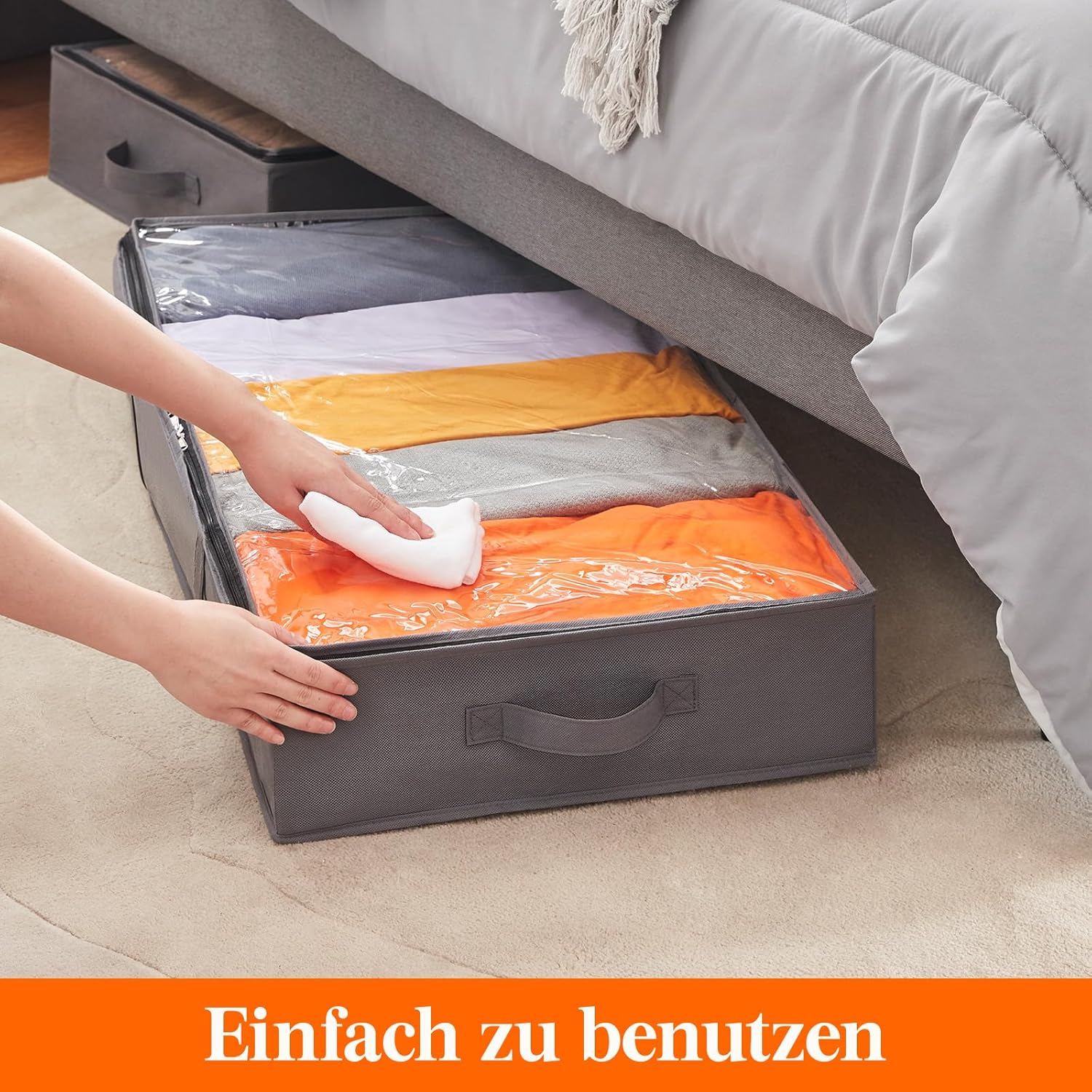 Lifewit Unterbett-Aufbewahrungsbox, Unterbett-Aufbewahrungstasche, faltbare Kleideraufbewahrungstasche mit Deckel für Bettdecken, Kleidung, Unterbett-Kleiderschrank, grau, 65 l, 2 Stück – Bild 4
