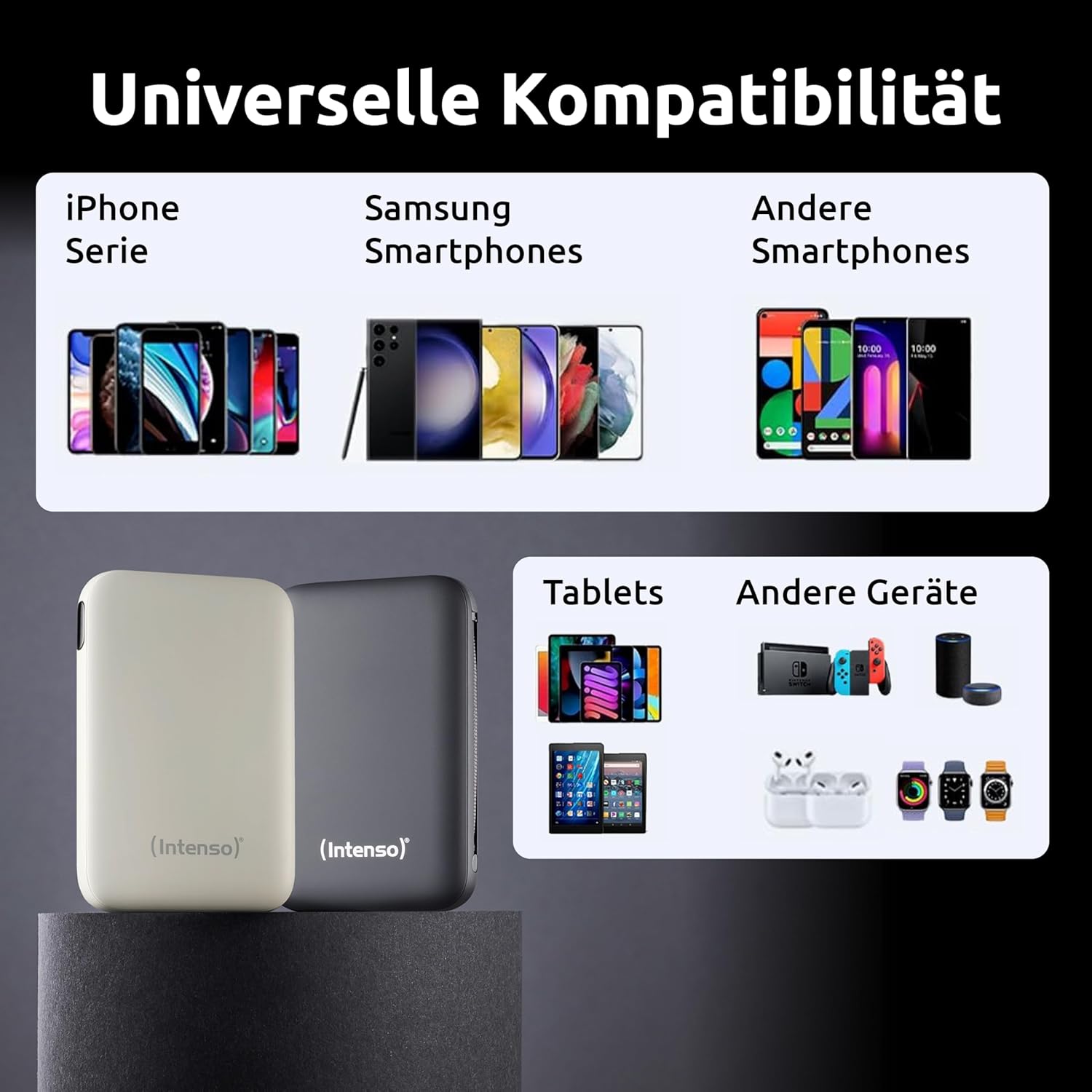 Intenso S10000 Powerbank mit integriertem USB-C-Kabel, 10.000 mAh, ultraschnelles Laden mit PD 3.0 (PPS), 20 W, Ladestatus in Prozent, in Deutschland getestet, grau – Bild 4