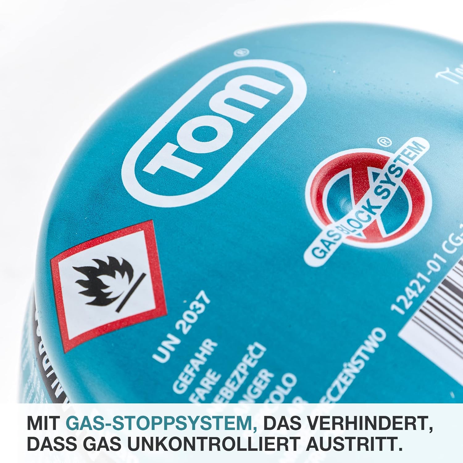 TOM 6 x 12 x oder 48 x 190 g Gaskartuschen, Butangaskartuschen mit Sicherheitsventil, Butangaskartuschen, ideal für Ihren Campingkocher, Campinglampe oder für Lötbrenner, Abbrenngerät etc. – Bild 2