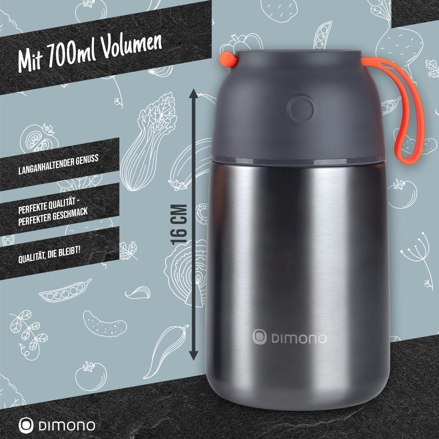 Dimono Thermobehälter Warmhaltebehälter, Lunchbox To-Go Lebensmittelbehälter, Lebensmittelbehälter aus Edelstahl (700 ml) – Bild 7