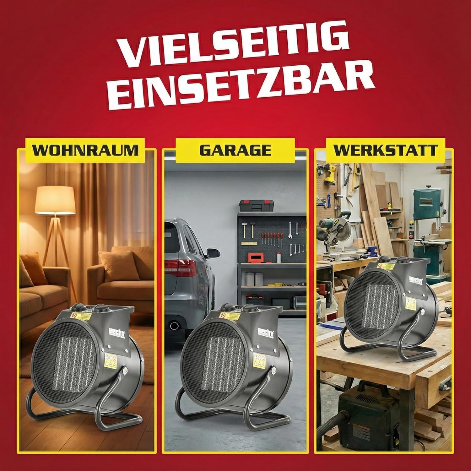 HECHT Keramikheizung – Tragbare Heizung mit 2000 W oder 3000 W – Thermostat – Überhitzungsschutz – Allergikerfreundlich – Leise – Elektrischer Heizkörper für z. B. Wohnzimmer, Badezimmer, Büro. – Bild 3
