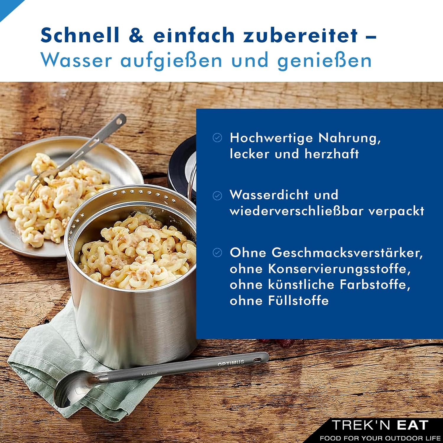 TREK'N EAT Käsenudeln mit Röstzwiebeln PS1000+ – kalorienreiche Outdoor-Mahlzeit für Expeditionen, Trekking und Notfallvorsorge – Bild 5
