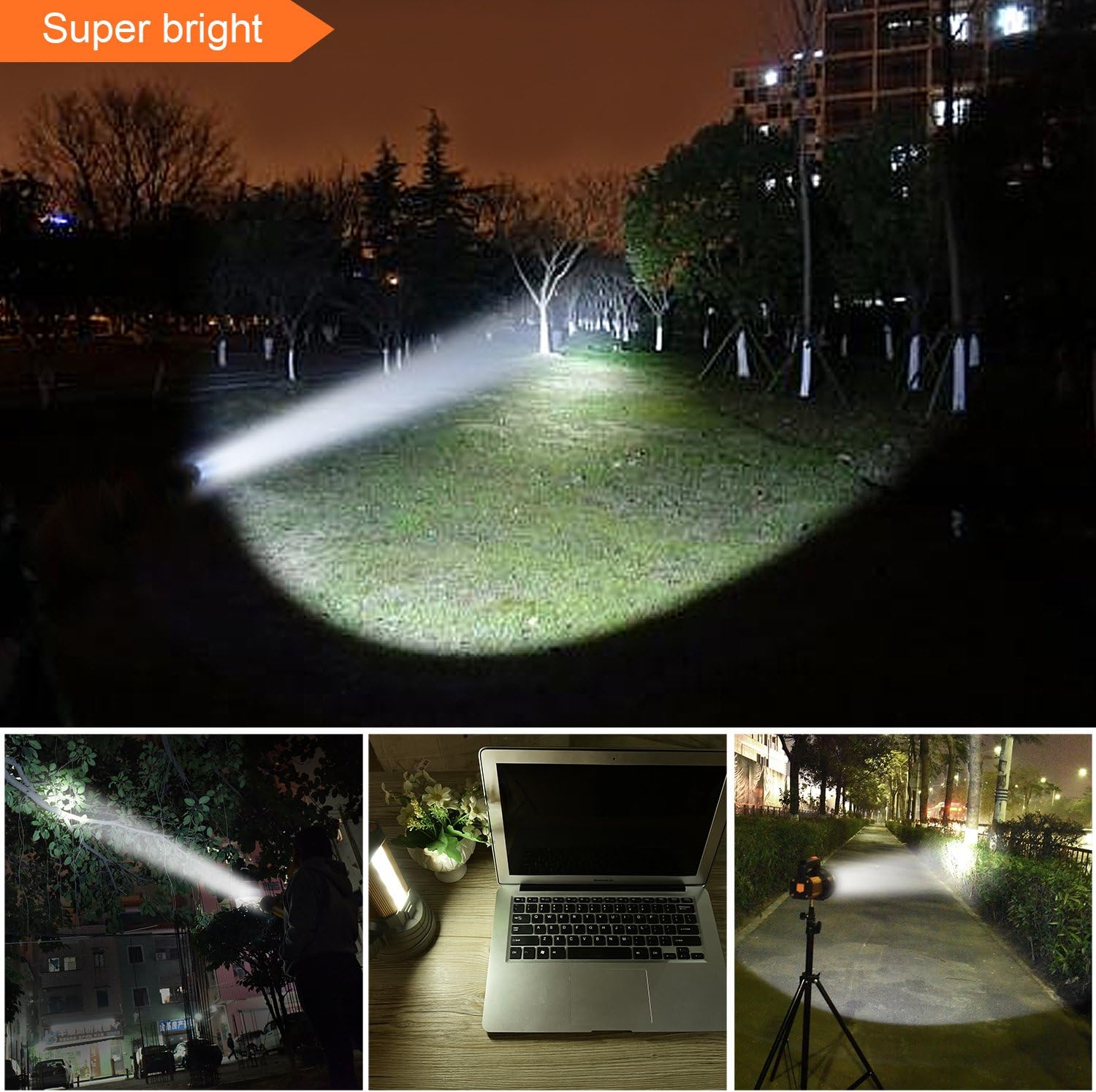 LED-Taschenlampe, extrem hell, USB-C, wiederaufladbar, mit Laterne, starke Metall-Handtaschenlampe, großer Akku, 10000 mAh, Handscheinwerfer, 10000 Lumen, Akku, Taschenlampe superhell, mit Griff-Tragegurt – Bild 3