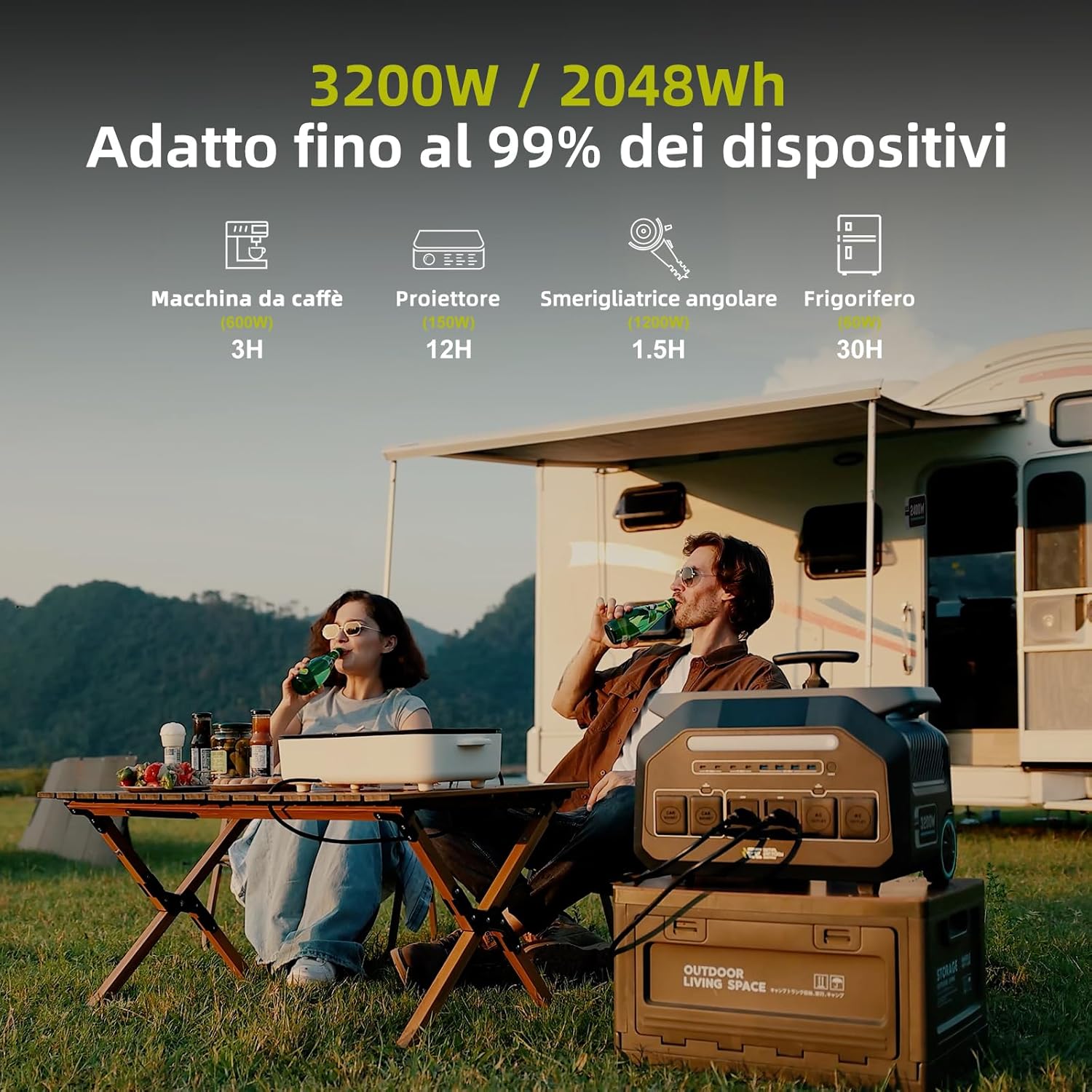 IEE 3200 W (6400 W Peak) Tragbares Kraftwerk P3200, 2048 Wh Solargenerator mit LiFePO4-Akku, 0–80 % in 45 Minuten Aufladung, APP, 16 Anschlüsse, tragbares USV-Kraftwerk für Camping, Wohnmobile, Notstrom – Bild 2