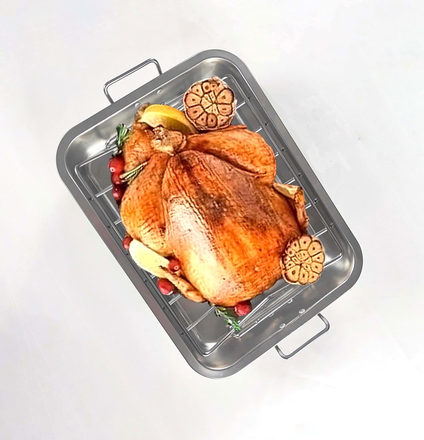 16-Zoll-Premium-Bratpfannenset aus Edelstahl mit Back- und V-förmigen Rosten – robust, gesund und spülmaschinenfest für Truthahn und Hühnchen – Bild 6