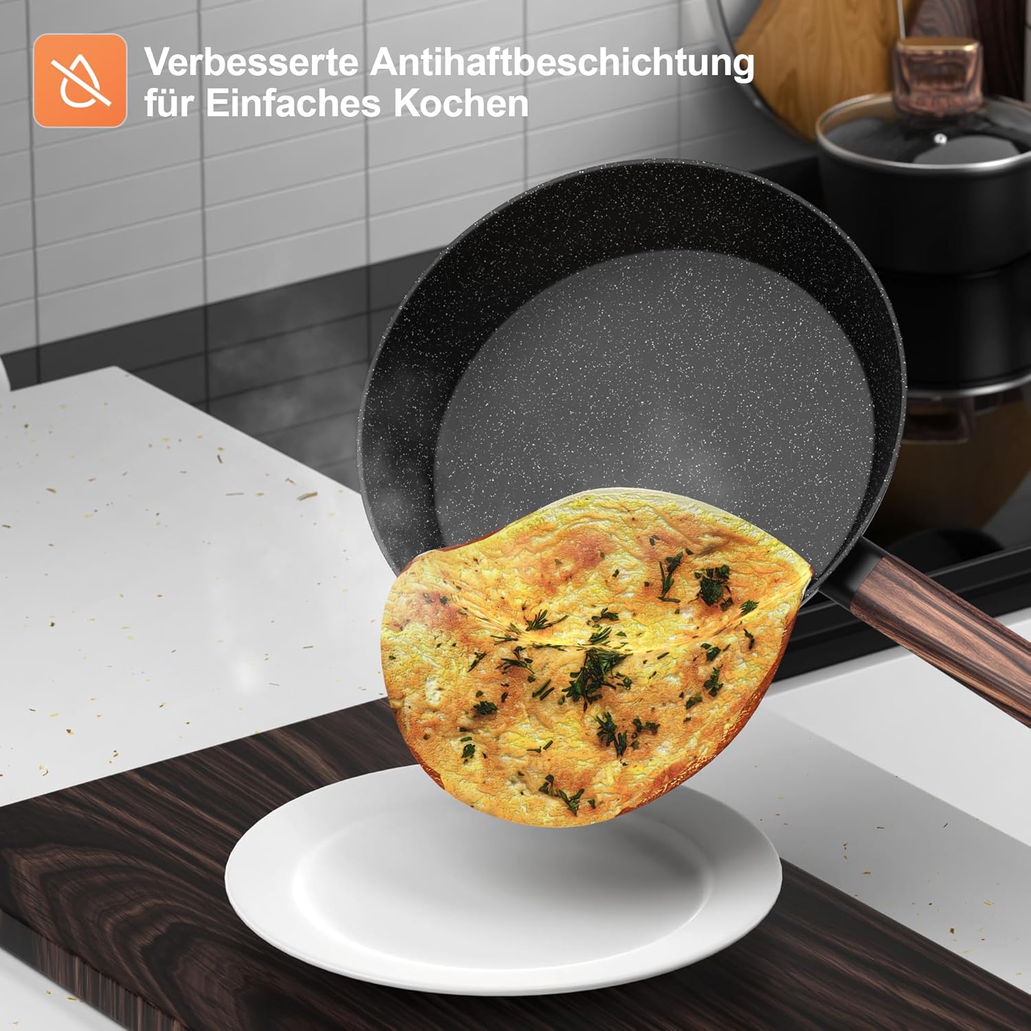 11-teiliges Kochtopf-Set, antihaftbeschichtetes Kochtopf-Set aus Aluminium für Induktion, Pfanne 20/28 cm, tiefe Bratpfanne 24 cm, Kochtopf mit Deckel 16/20/24 cm, Pfannenset PFOA-, PFOS-frei – Bild 4
