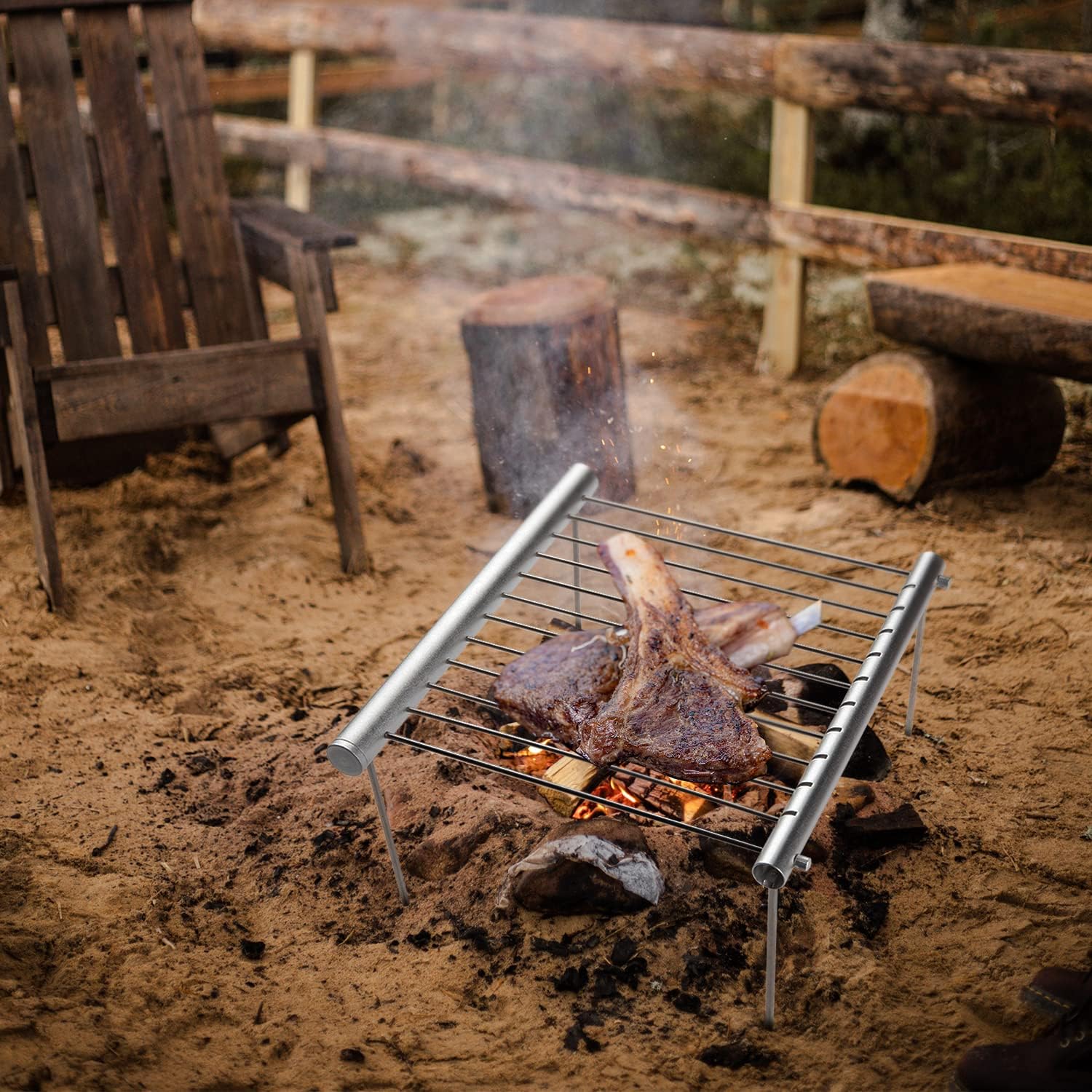 LOSMANN Tragbarer Campinggrill, Holzkohlegrill, abnehmbarer Minigrill aus verchromtem Edelstahl für Picknicks, Camping, BBQ, Trekking, Reisen, Hinterhöfe, Outdoor, einfacher Auf- und Abbau – Bild 7