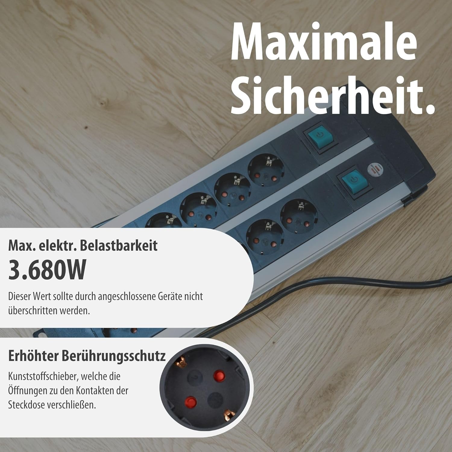 Brennenstuhl Premium Aluminium Line Steckdosenleiste | Mehrfachsteckdose aus hochwertigem Aluminium mit 2 Schaltern für je 6 Steckdosen, hergestellt in Deutschland – Bild 5