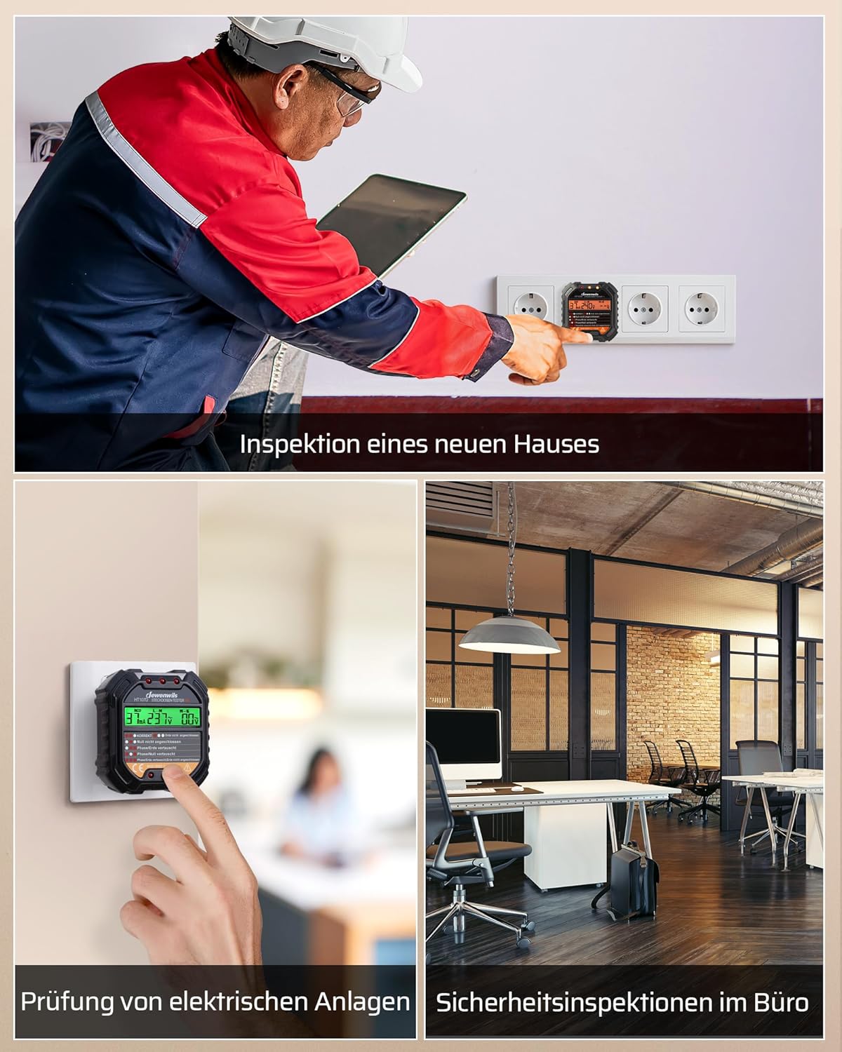 DEWENWILS Steckdosentester mit RCD-Test und LCD-Spannungsanzeige, 6 Arten von Fehlerdiagnose, Leckspannungs- und Stromanzeige, FI-Test, 48–250 V/45–65 Hz, CAT II 300 V – Bild 5