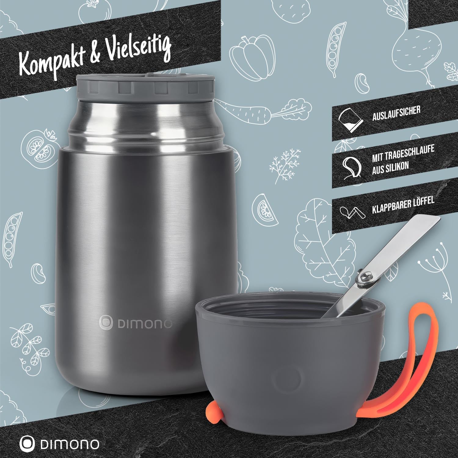 Dimono Thermobehälter Warmhaltebehälter, Lunchbox To-Go Lebensmittelbehälter, Lebensmittelbehälter aus Edelstahl (700 ml) – Bild 3