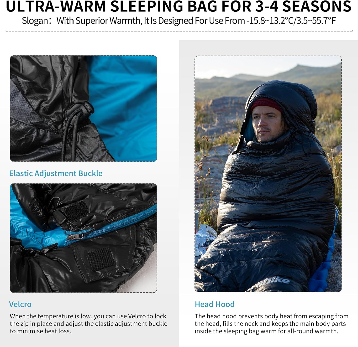 Naturehike CW-Serie RDS Daunenschlafsack,Ultraleichte Tragbare Kompackte Daunen Schlafsack 4 Jahreszeiten für Erwachsene und Kinder Outdoor Camping Wandern Reisen – Bild 7