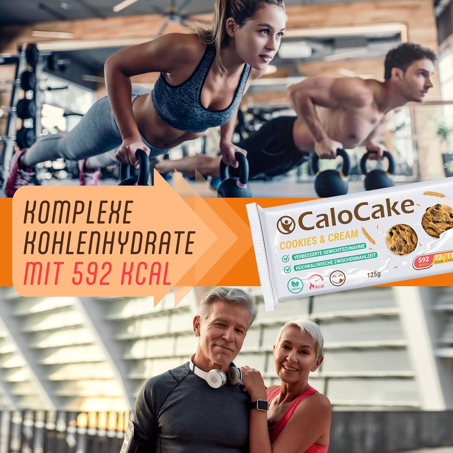 CaloVital Hochkalorisches Lebensmittel zur Gewichtszunahme, Ausdauer- & Energieriegel mit viel Protein & 592 Kalorien, Mahlzeitriegel vegan & laktosefrei, CaloCake von CaloVital 24er Box (Kekse & Sahne) – Bild 5
