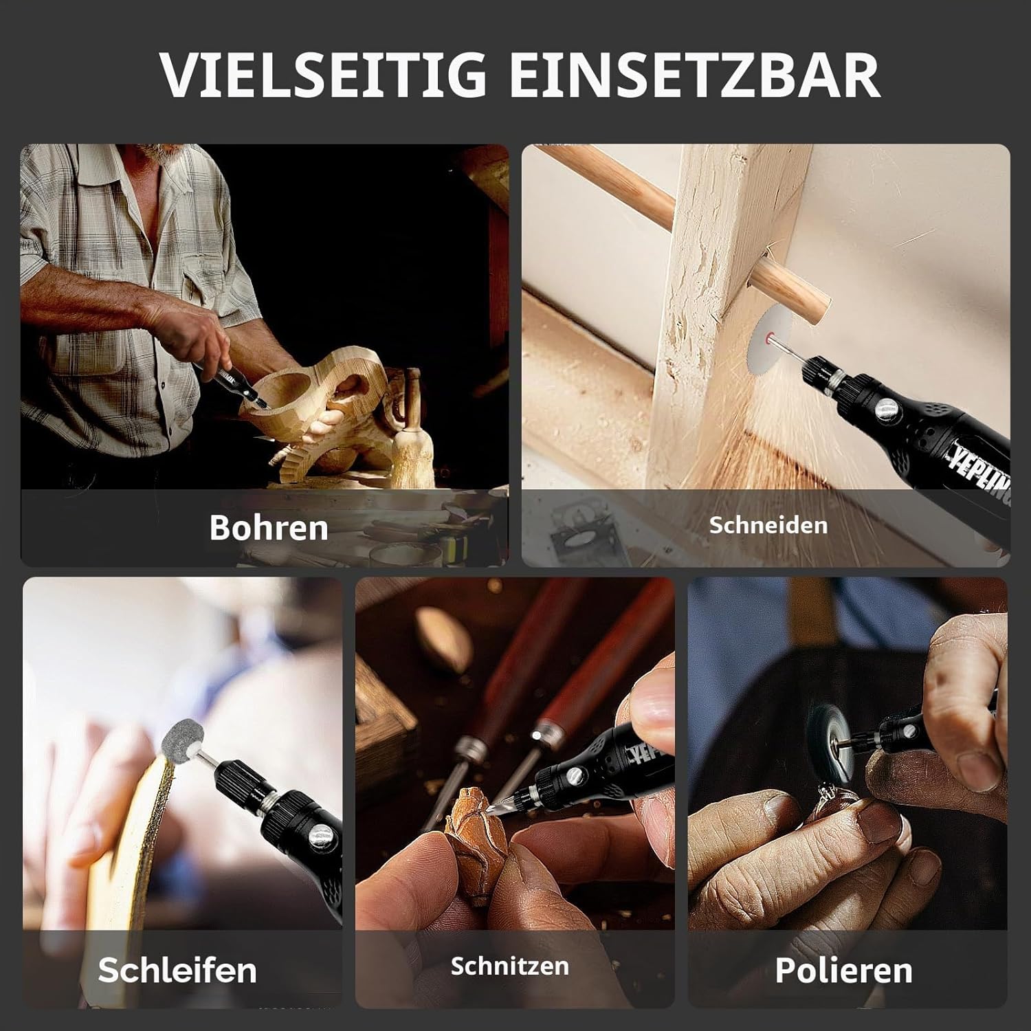 Multifunktionswerkzeug, 3,7 V Li-Ionen-Elektro-Mini-Schleifer-Set mit LED-Arbeitslicht vorne, 5 variable Geschwindigkeiten, 72 Zubehörteile, kabelloses Drehwerkzeug mit USB-Aufladung – Bild 5