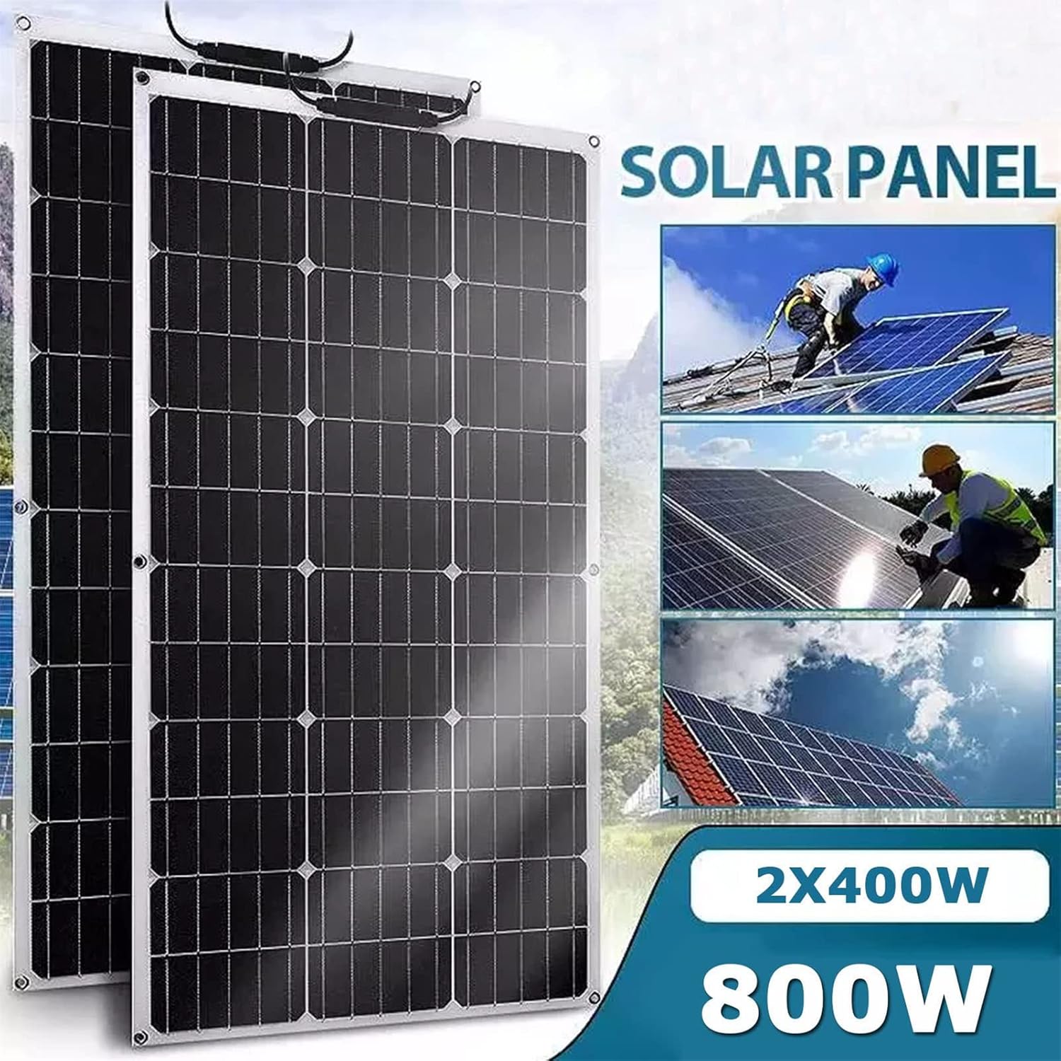 800-W-Solarpanel-Kit-System, 2er-Pack 400-W-18-V-flexibles monokristallines Solarpanel zum Laden der Batterie von Wohnmobilen, Booten, Zelten, Autoanhängern – Bild 2