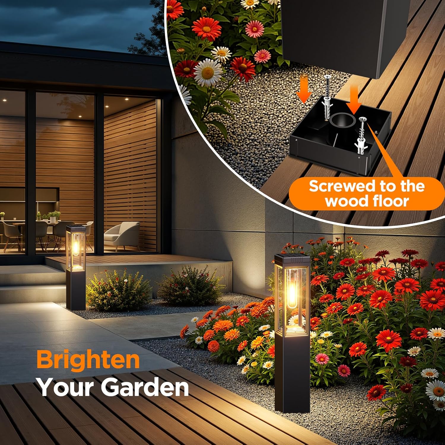 Solarleuchten für den Garten im Freien, 4 Stück, quadratische Solarleuchten für den Außenbereich mit hellem Warmweiß, IP65 wasserdichte Solar-Gartenleuchten, Wegeleuchte für Rasen, Terrasse, Weg, Außenbereich, Auffahrt – Bild 5