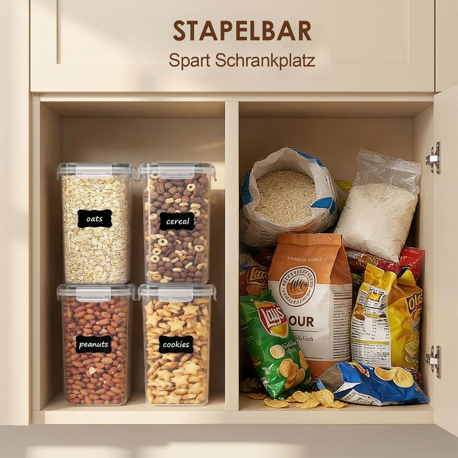 Vtopmart Vorratsbehälter-Set 2 L, für Müsli und frische Lebensmittel, BPA-freier Kunststoff, luftdicht, Trockenfutterbehälter-Set mit 9 Stück, 24 Etiketten für Müsli, Mehl, Zucker usw. (Schwarz) – Bild 7