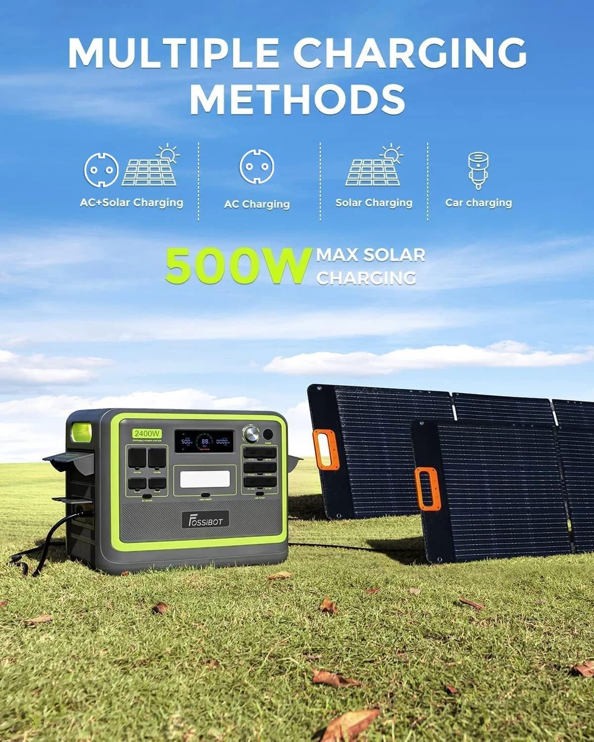 FOSSIBOT Solargenerator F2400 (2400 W), Teil mit 200 W Solarpanel auf dem Balkon, 3 x 2400 W AC-Ausgänge (4800 W Spitze), 1100 W superschnelles tragbares Kraftwerk für Zuhause, Camping, Wohnmobil und Notfall – Bild 7