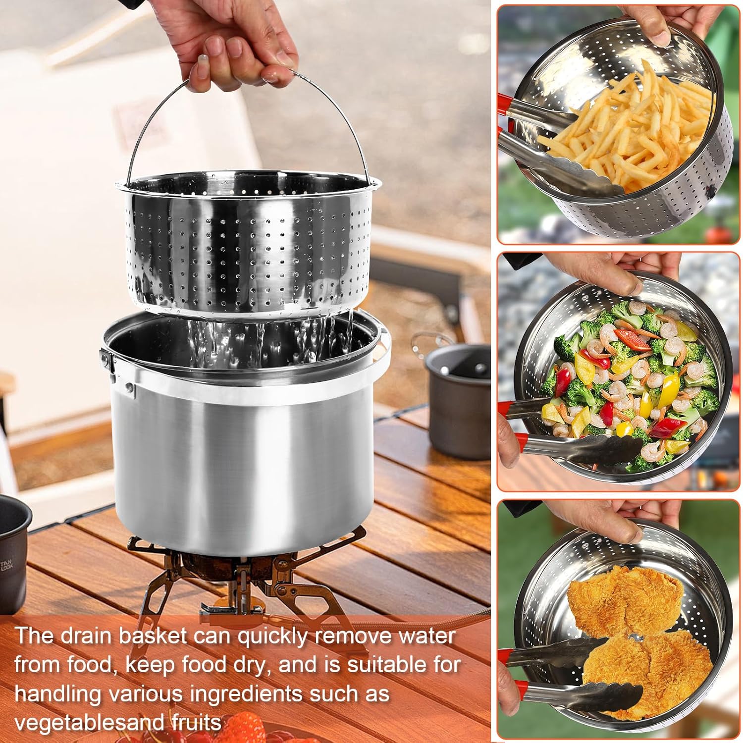 GFTIME Camping-Kochset, Edelstahl, Camping-Kochgeschirr, Camping-Topf-Pfannen-Set, Camping-Töpfe für Campingkocher, 5-teilig – Bild 5