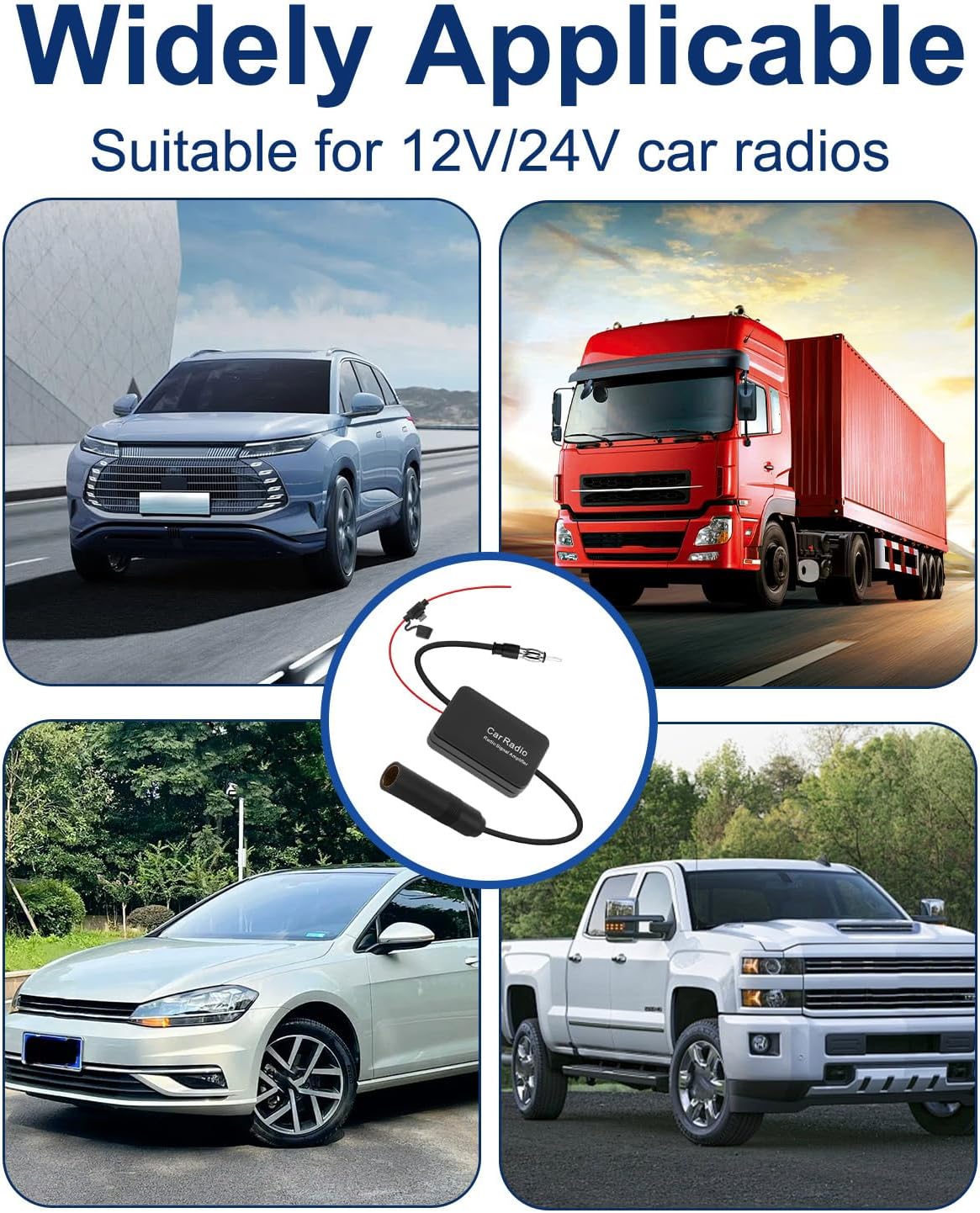 Antennenverstärker Autoradio 12V, Universeller Autoradio-Antennenverstärker für Autoantenne mit Verstärker, 25 dB, Rauschunterdrückung, FM-Signalverstärker mit Klebepad und Stromanschluss – Bild 6