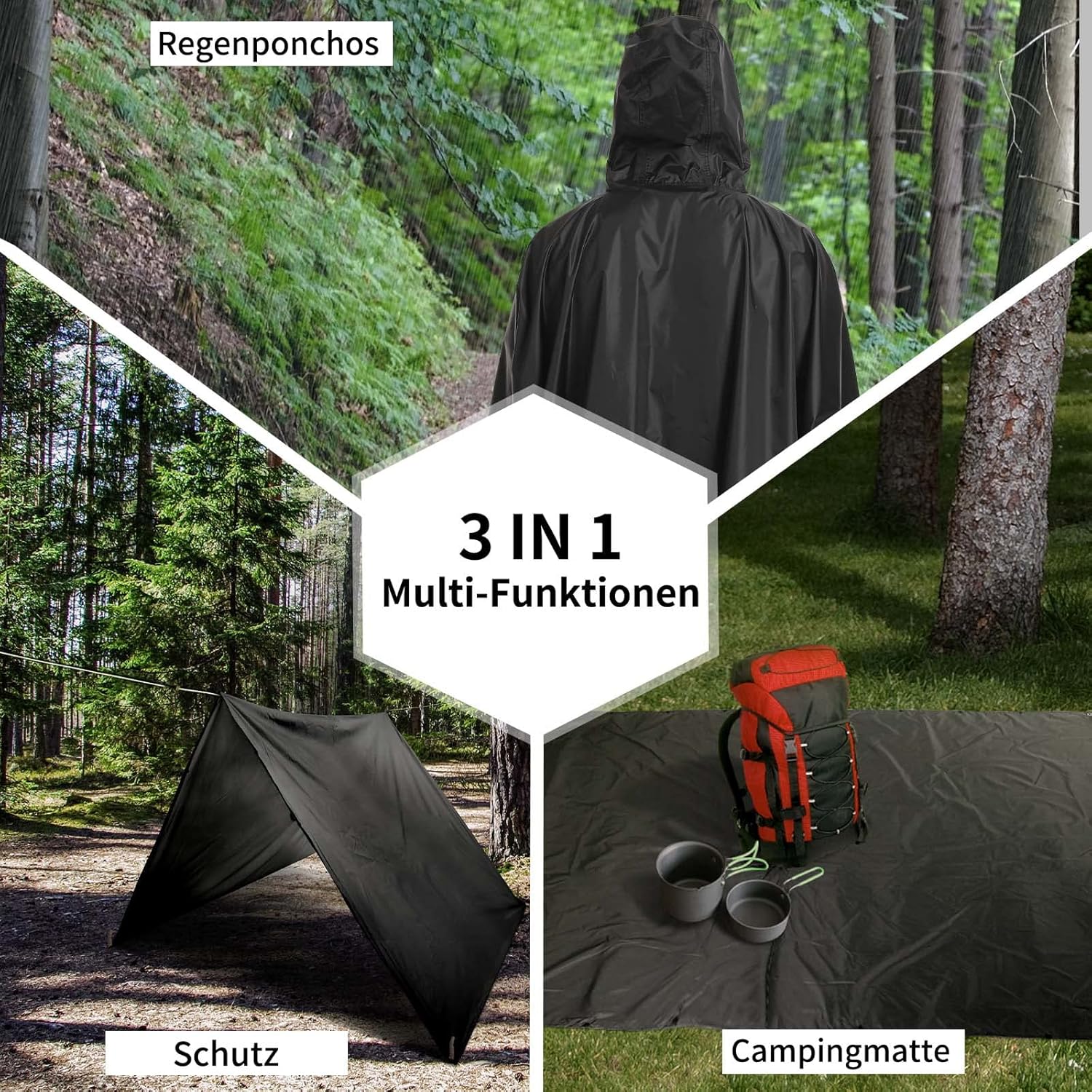 Opret Wasserdichter Regenponcho für Damen und Herren, leichtes, atmungsaktives Regencape, 3-in-1-Multifunktions-Regenmantel, Regenschutz, Regenponcho für Wandern und Camping, Marineblau – Bild 4