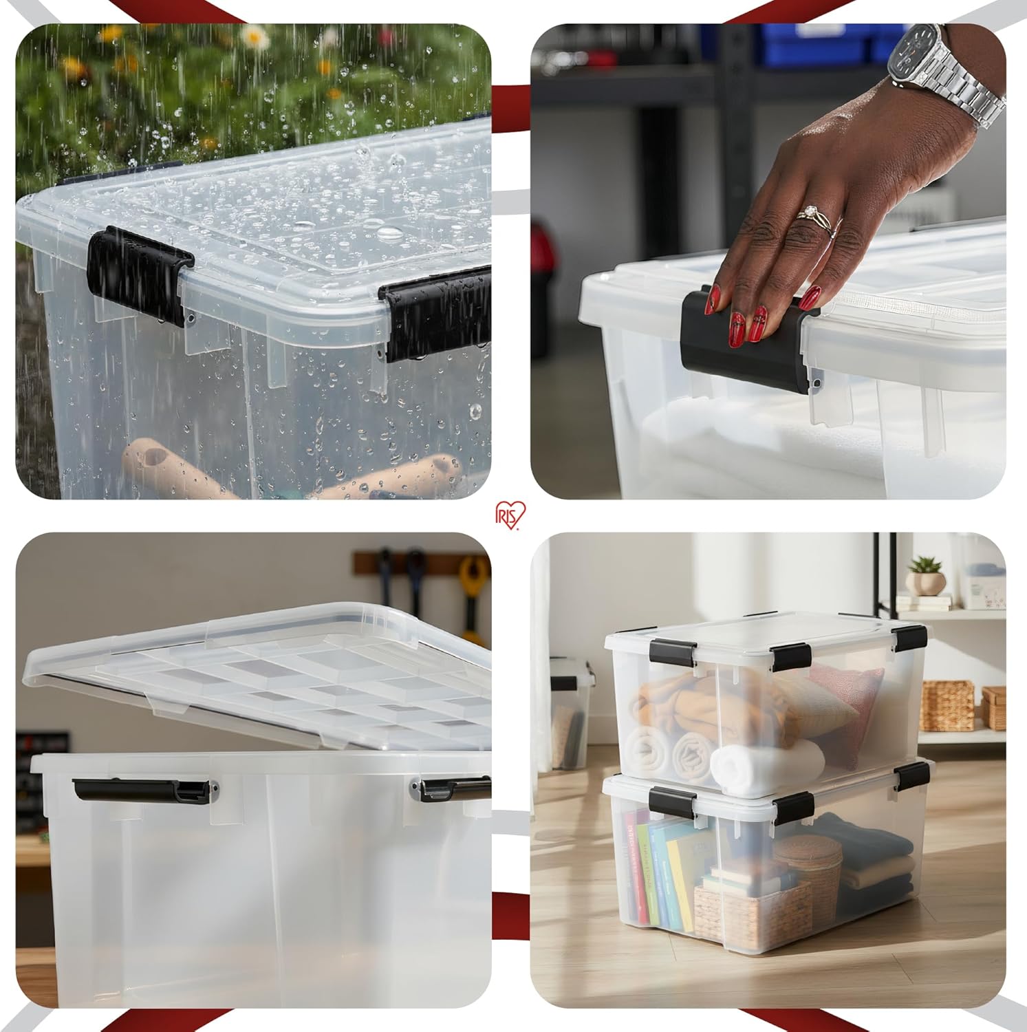 Iris Ohyama Luftdichte Aufbewahrungsboxen aus Kunststoff mit Deckel, 50 l, 2er-Set, transparent, hermetischer wasserdichter Verschluss, robuste Schnappverschlüsse, stapelbar, Staubschutz, BPA-frei, AT-L – Bild 5