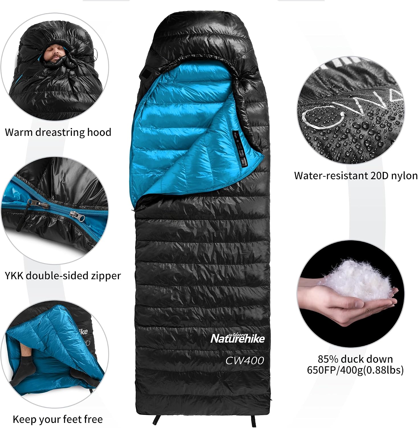 Naturehike CW-Serie RDS Daunenschlafsack,Ultraleichte Tragbare Kompackte Daunen Schlafsack 4 Jahreszeiten für Erwachsene und Kinder Outdoor Camping Wandern Reisen – Bild 4