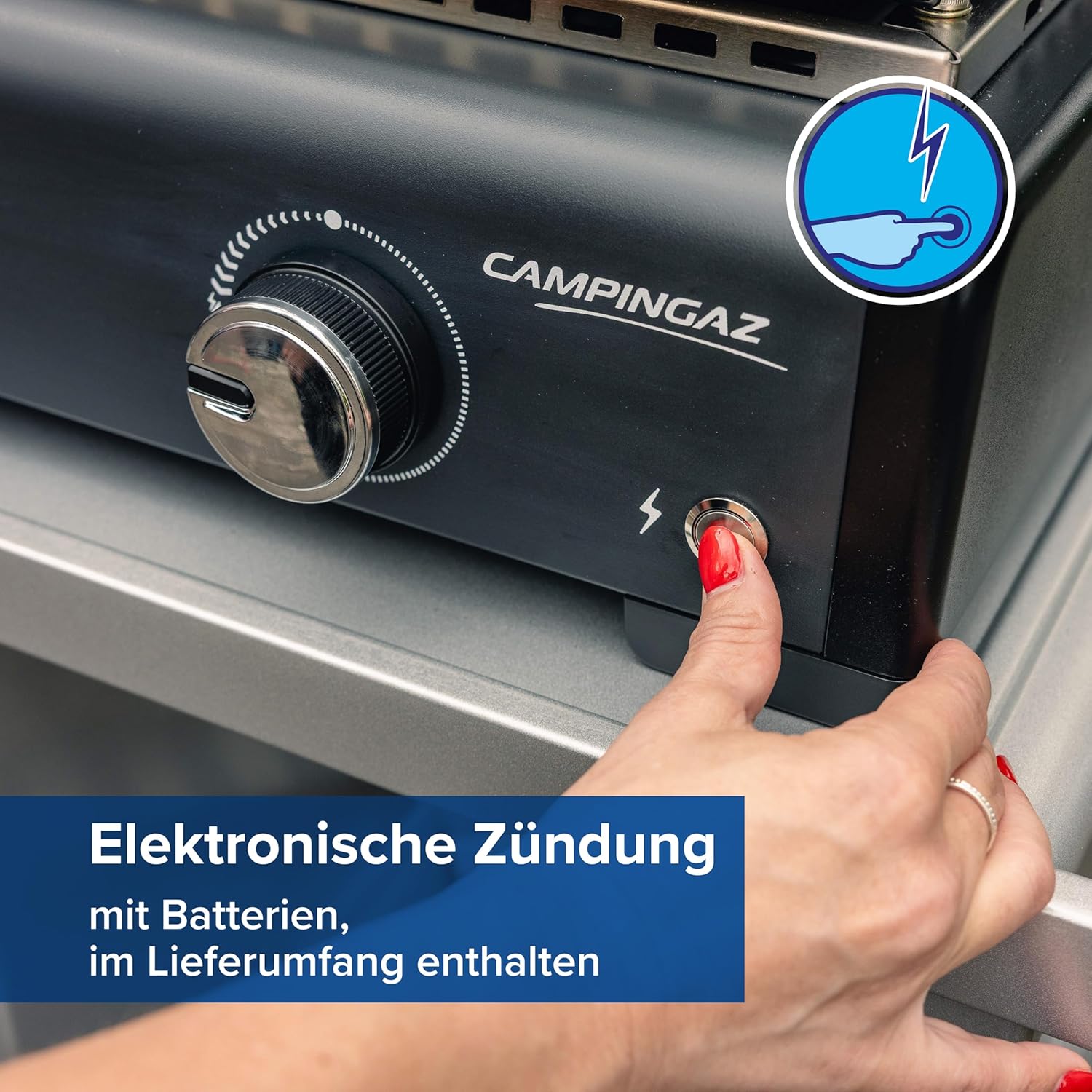Campingaz Sigma 1 CV Gas-Plancha-Grillplatte mit Deckel | 2,8 kW Heizplatte | Tragbarer Tischgrill | Emaillierte Stahloberfläche | Brenner mit BlueFlame-Technologie für mediterranes Grillen – Bild 11