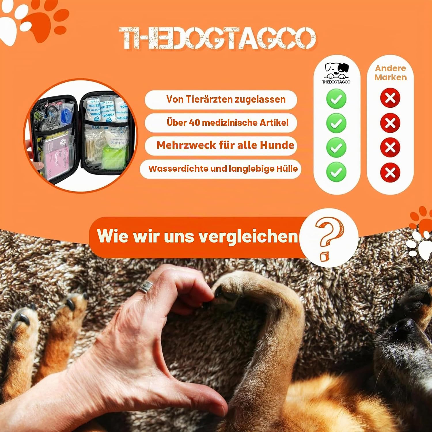 TheDogTagCo Erste-Hilfe-Set für Hunde, über 40 Gesundheitsartikel, kompakt und tragbar, vorbereitet für jeden Notfall bei Haustieren – Bild 2